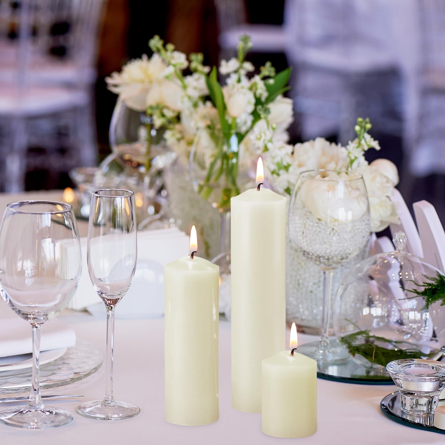 MTLEE 18 Pcs Set of 3 Pillar Candles Bulk 2 in x 3, 6, 8 Long Burning Clean Unscented Smokeless Pillar Candles for Wedding Emergency Lanterns Ceremony Party (Ivory White)