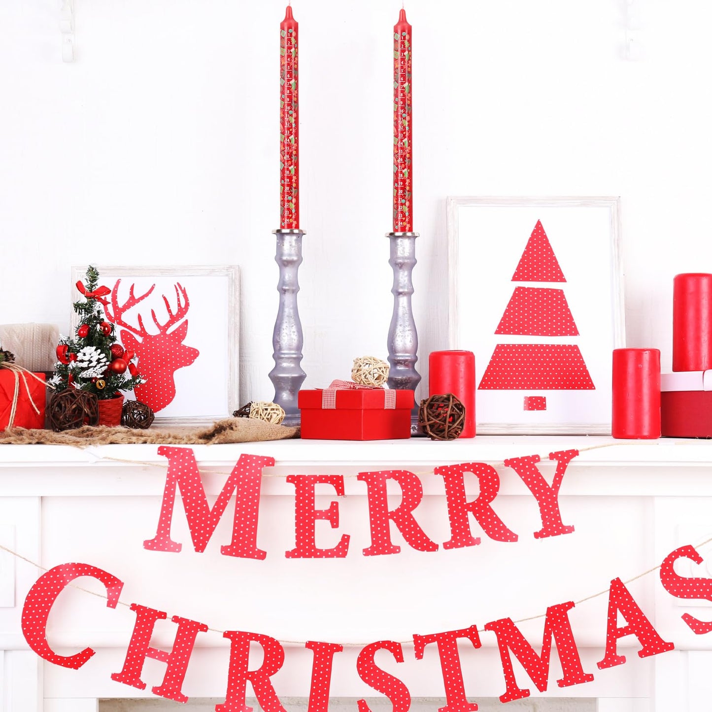 Nuanchu 4 Pcs Advent Festive Christmas Calendar Candle 24 Numbers Countdown to Christmas Red Advent Candle for Xmas Gifts(Classic)