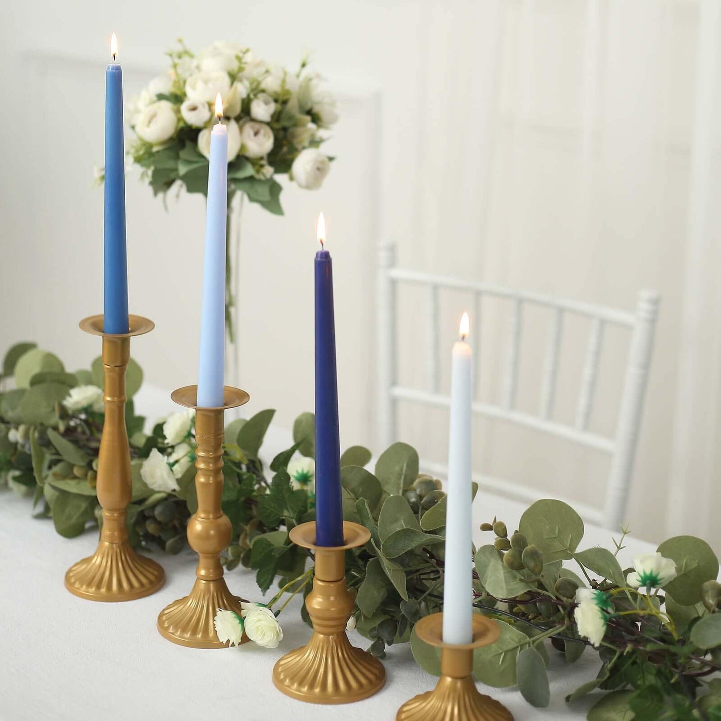 Tableclothsfactory 10" Tall Premium Quality Dripless Unscented Mixed Blue Taper Candles Wedding Dinner Candles for Wedding Decoration Set of 12
