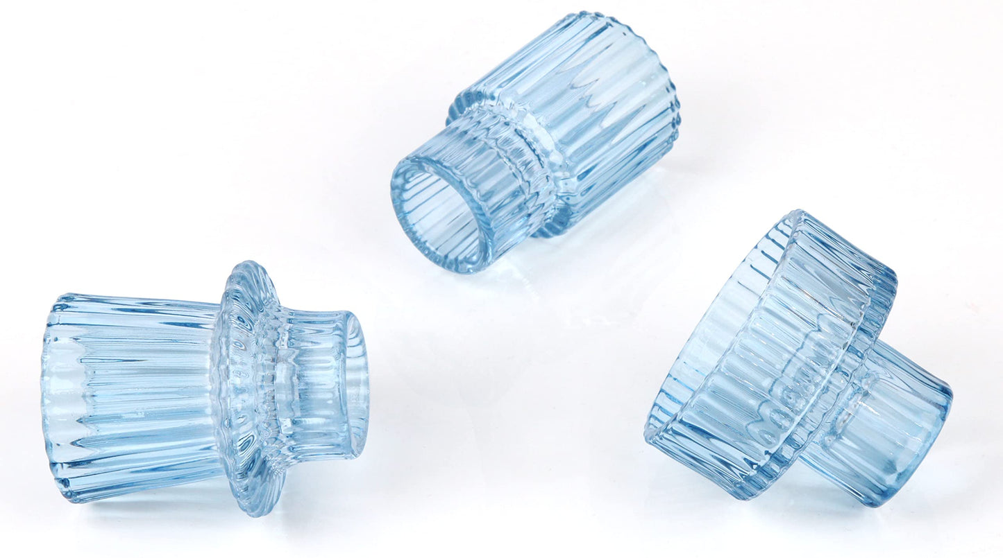Vixdonos Glass Candlestick Holders Tealight Candle Holders for Table Centerpieces, Wedding Decor and Dinner Party (3 Pcs, Light Blue)