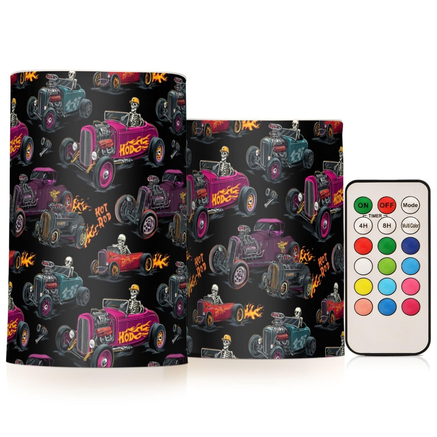 Pigsaly Flameless Candles Battery Operated Checkered Flag Hot Rod Baseball Racing Car Flickering Led Pillar Candles with Remote Control Colour Changing Warm Light Candles for Halloween Christmas Wed