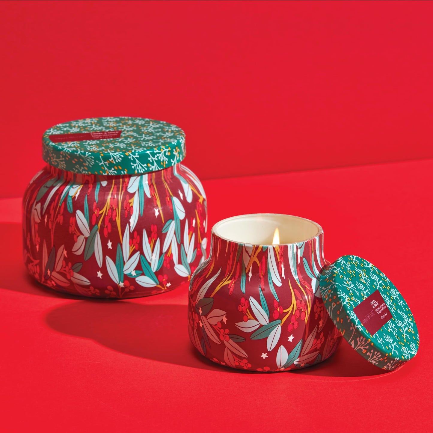 Capri Blue Tinsel & Spice - Pattern Play Holiday Candle - Petite Glass Jar - Luxury Candles - Scented Candle with Notes of Juniper Berry & Cinnamon - Decorative Gift (8 oz)
