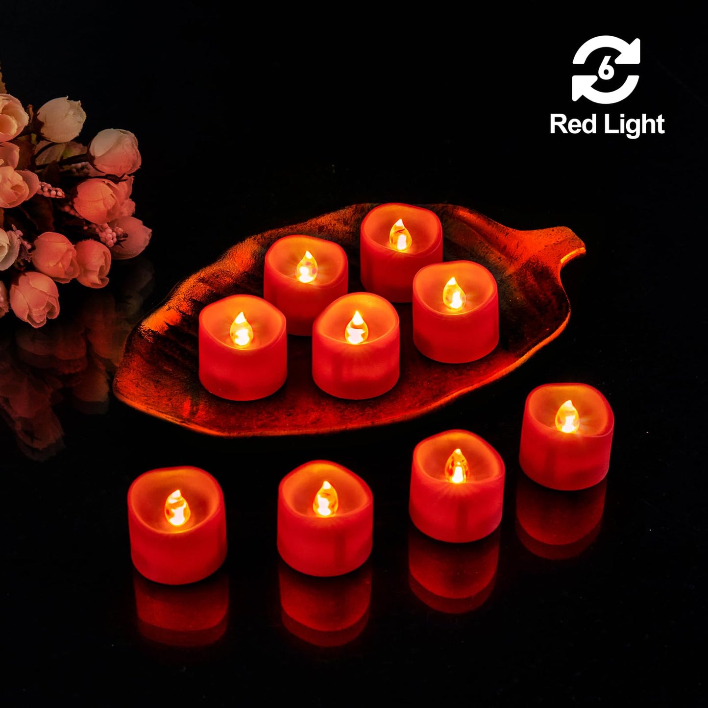 Windshell Red Flickering Flame Tealight Candles with Auto 6H Timer (No Remote), Battery Operated LED Flameless Tea Lights for Wedding Party Christmas, 12 Pack