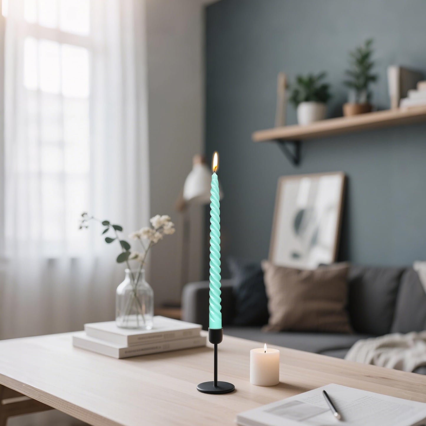 10 Inch Turquoise Green Taper Candle Set, 10 Pack Unscented Dripless Candlesticks for Family Dinner Parties Home Decoration Picnic