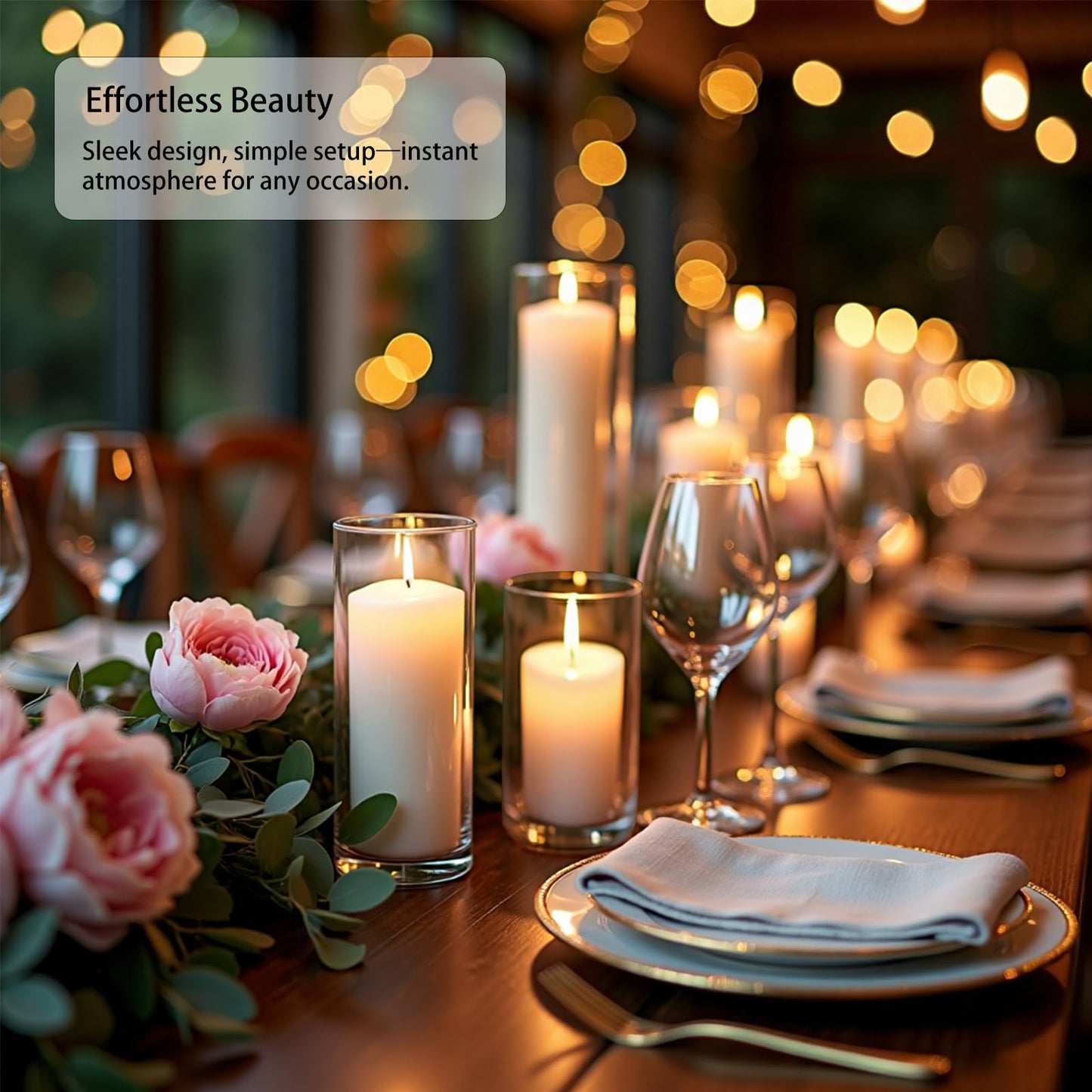Sandraheer 12-Pack White Pillar Candles with Clear Hurricane Glass Vases - 3-Size Set for Wedding Table Centerpieces, Home Decor | Windproof Candle Holders