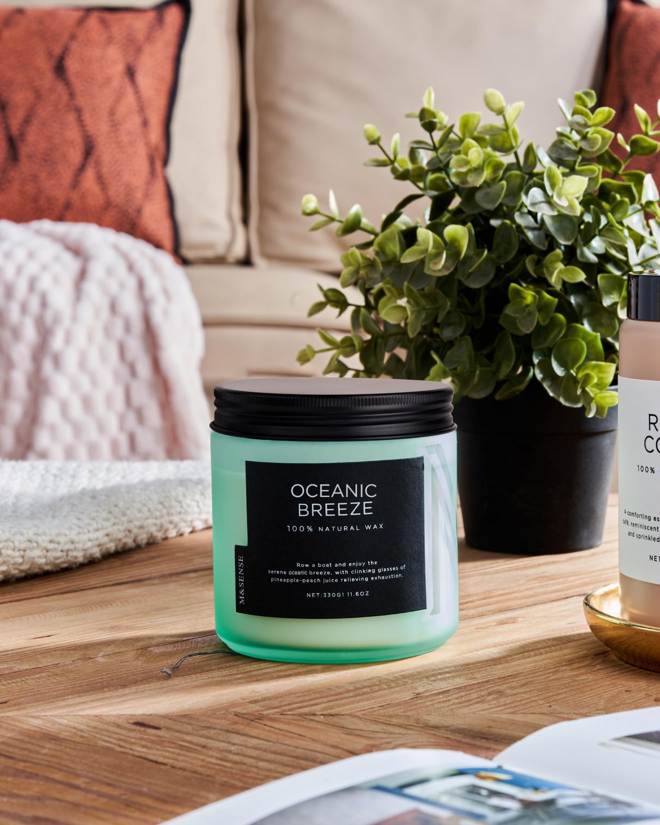 M&SENSE Candle Oceanic Breeze Scented, 11.6oz 70 Hour Long Lasting 2 Wick Pineapple & Mango Scent Natural Soy Candles for Home Scented, Stress Relief Gifts for Women/Men