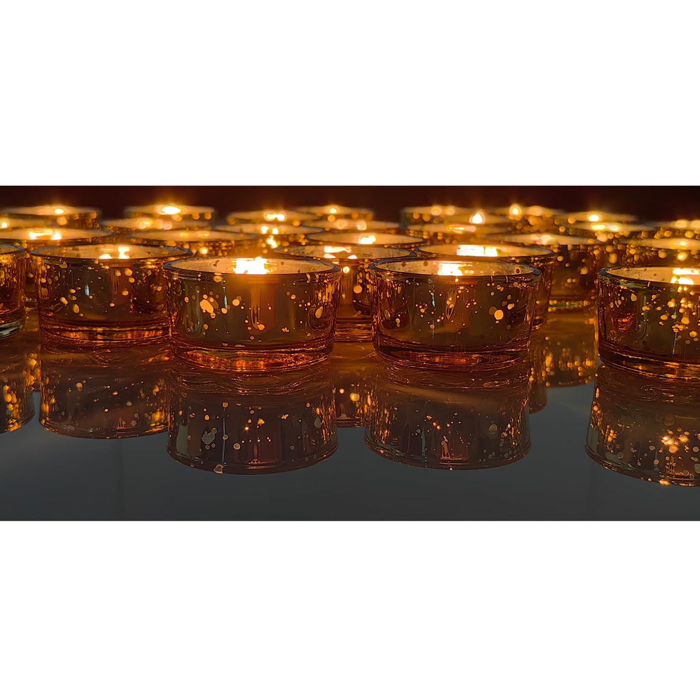 GOLDEAL 30 Pcs Samll Glass Tealight Candle Holders Speckled Gold Glass-Tea Candle Holders Bulk-Perfect for Weddings, Parties, Dinners - Ideal for 1.5" Standard Tealights and Candle Moulds…