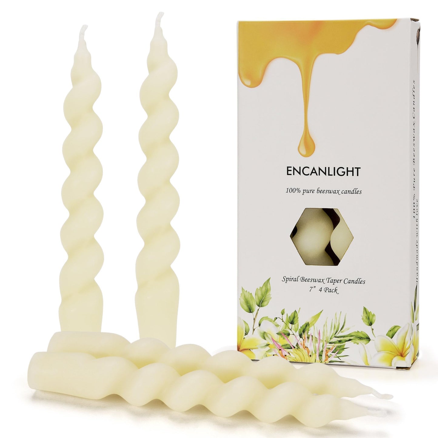 7 inch Natural Pure 100% Spiral Bees Waxs Taperad Candle 4 Packs,Diameter 0.9" Candles Twistad Candl-Unscented Candles and Smokeless for Home Decarations, Party