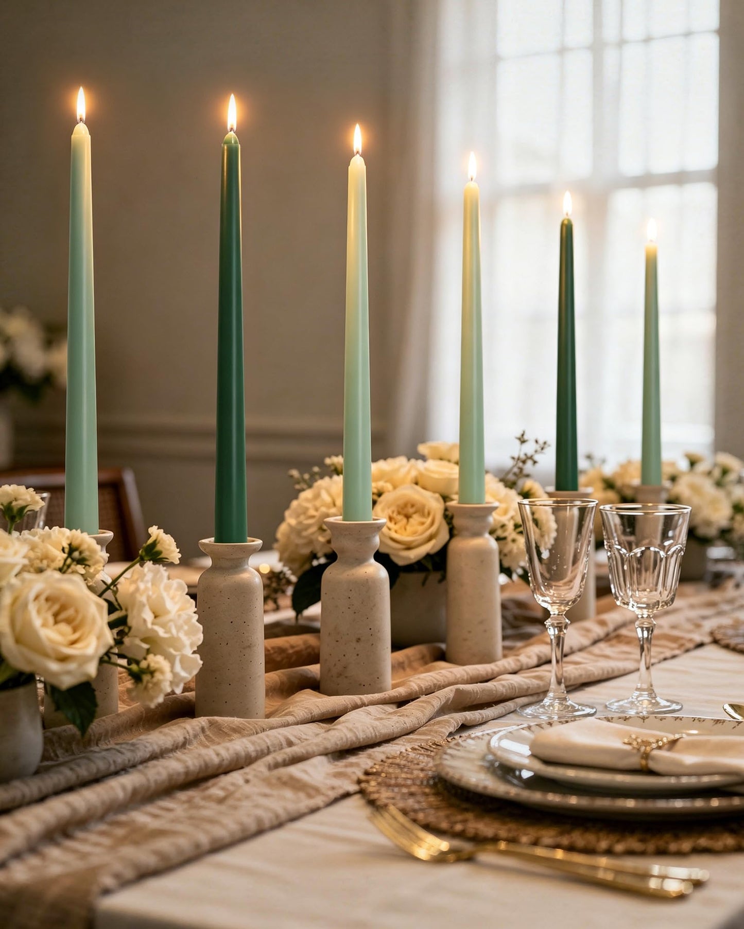 Viyffo Taper Candles, 12 Inch, 12 Pack, Green – Unscented, Smokeless Design, Up to 8-Hour Burn – Tall Candlesticks for Table Decor, Weddings & Dinners