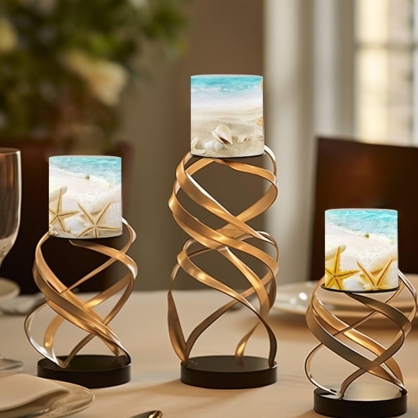 NETILGEN Beach Starfish Seashell 4 Packs Flameless Candles with Remote Timer Color Changing Realistic Flickering Flameless Candles Battery Operated Candles