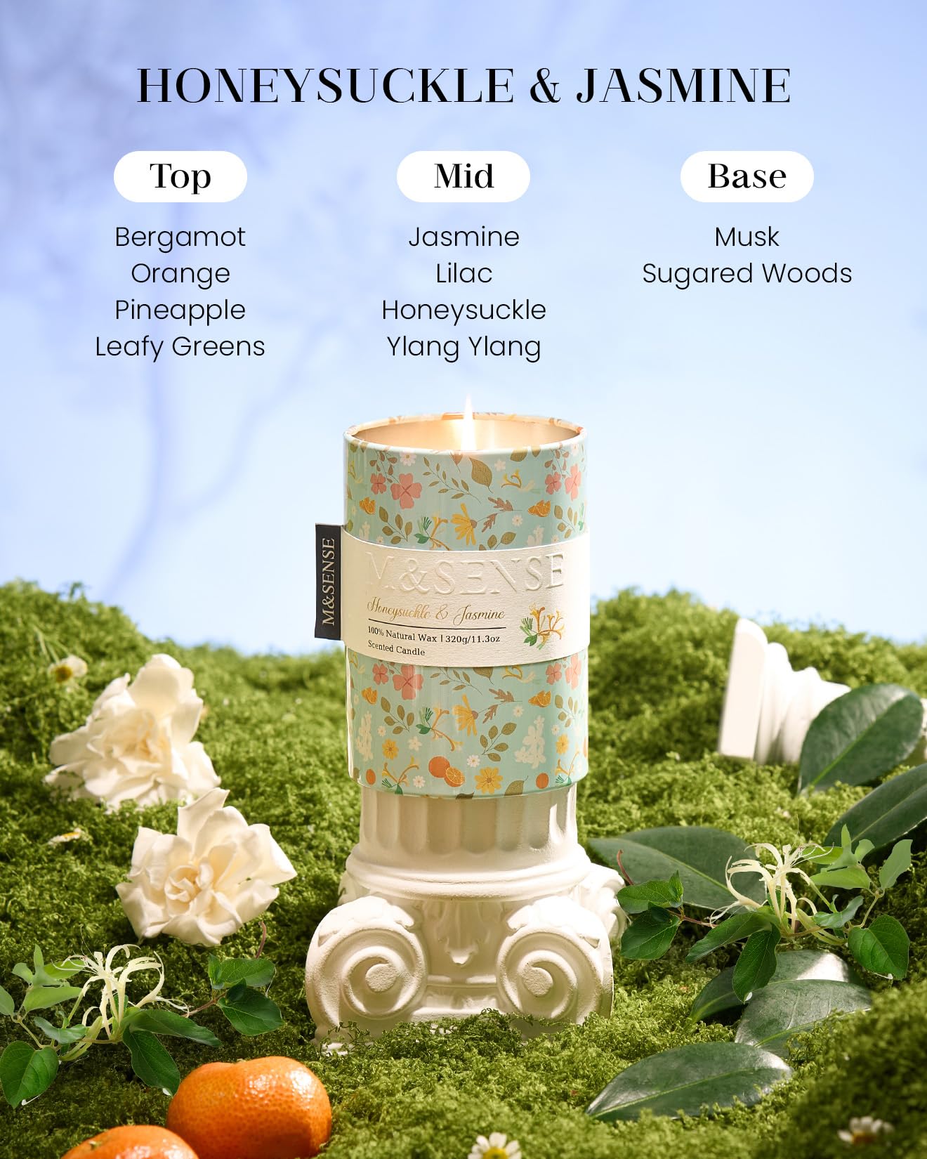 M&SENSE Spring Candle 11.3 oz,Honeysuckle Jasmine Scented Candle, Non-Toxin Soy Wax for Home Scented, Floral Candles for Women, Up to 70 Hours Burning Long-Lasting Fragrance