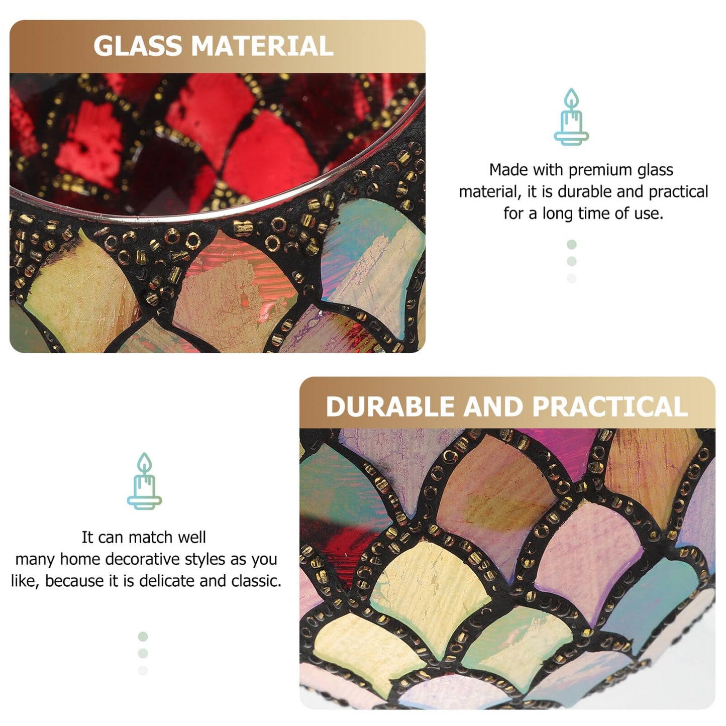 Abaodam Glass Mosaic Candle Holder 4 Inch Votive Tealight Stand Decorative Glass Bowl for Home Wedding Party Table Centerpiece