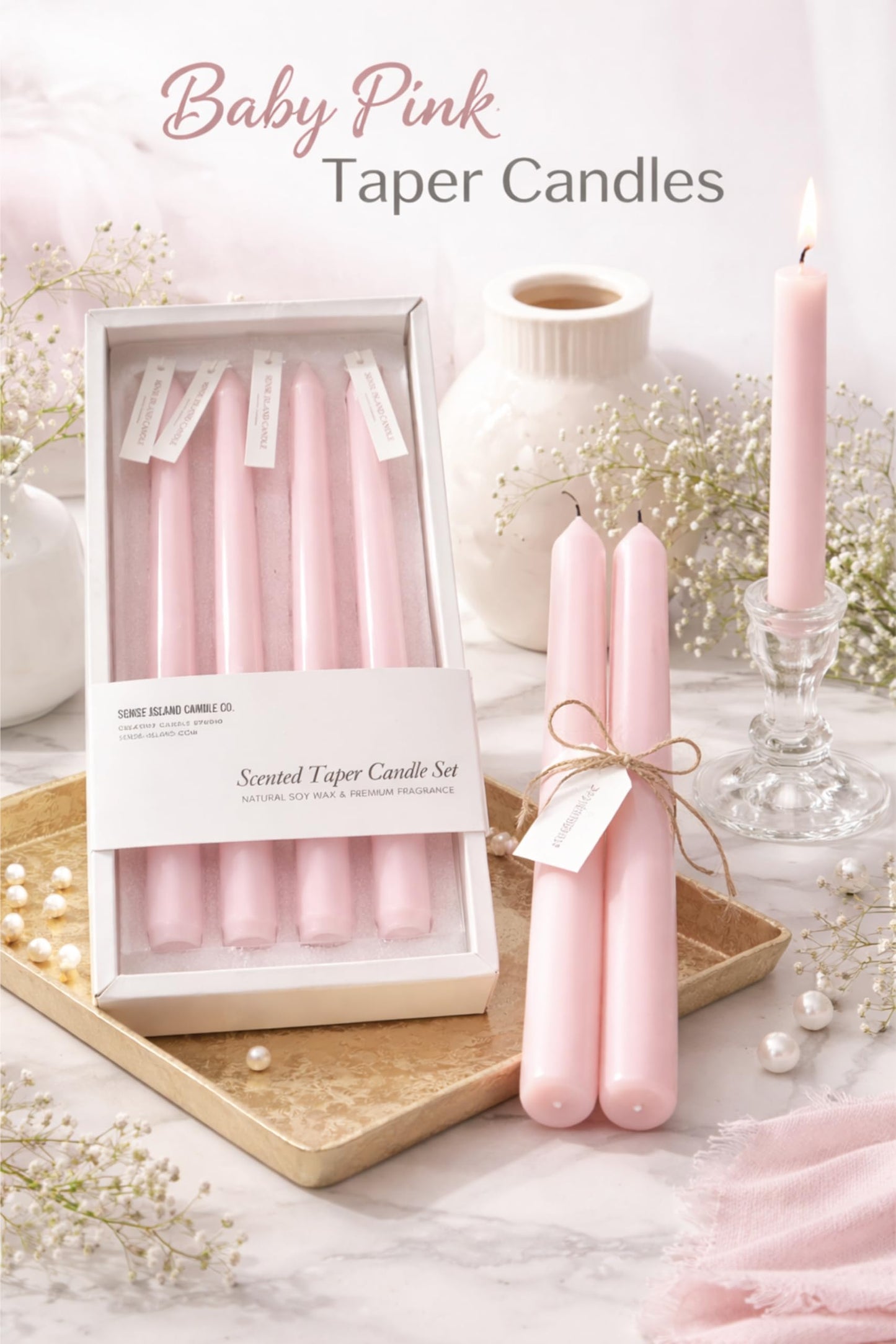 Pink Taper Candles 10'' Baby Pink Blush Candle Sticks Set of 4 | Delightful Scented Natural Soy Wax Candlesticks for Home Decorations,Wedding Upgraded Damage-Proof Gift Box