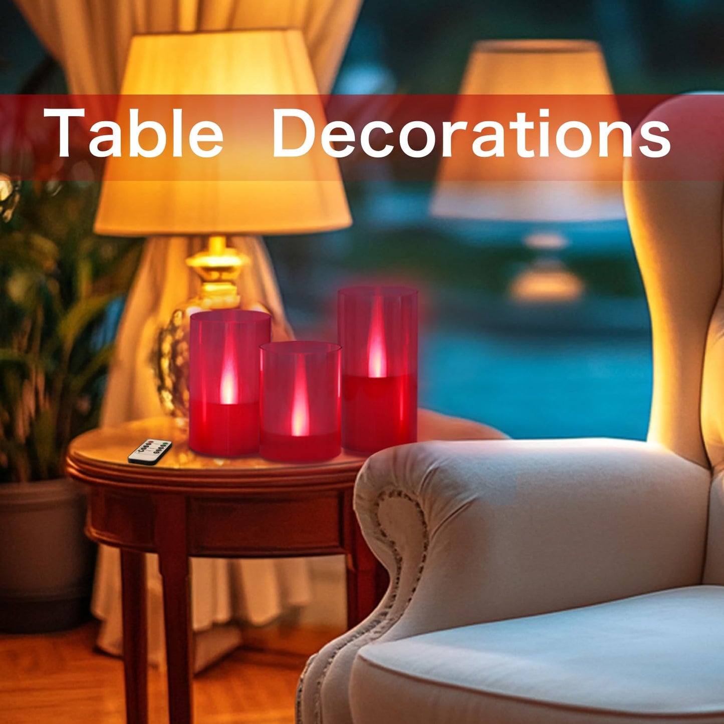 LANKER Flameless Candles with Remote Control and Timer, Battery Operated LED Pillar Candles, Romantic Light, Set of 3 (Red)