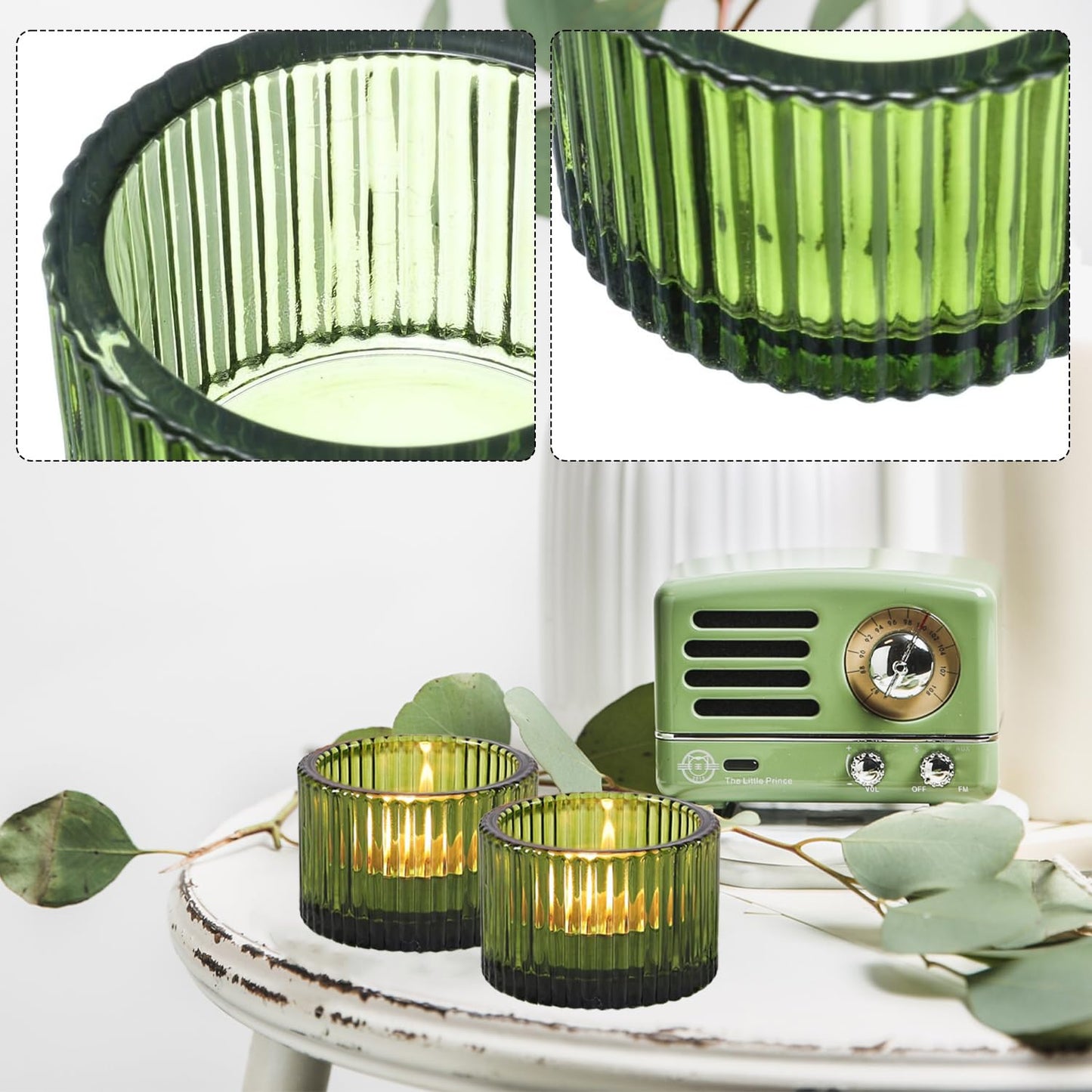 2 Pcs Tealight Candle Holder,Votive Candle Holders Glass Candle Holders Tea Lights Candle Holder for Table Centerpiece Decor Party&Home,Wedding Deco (Green)