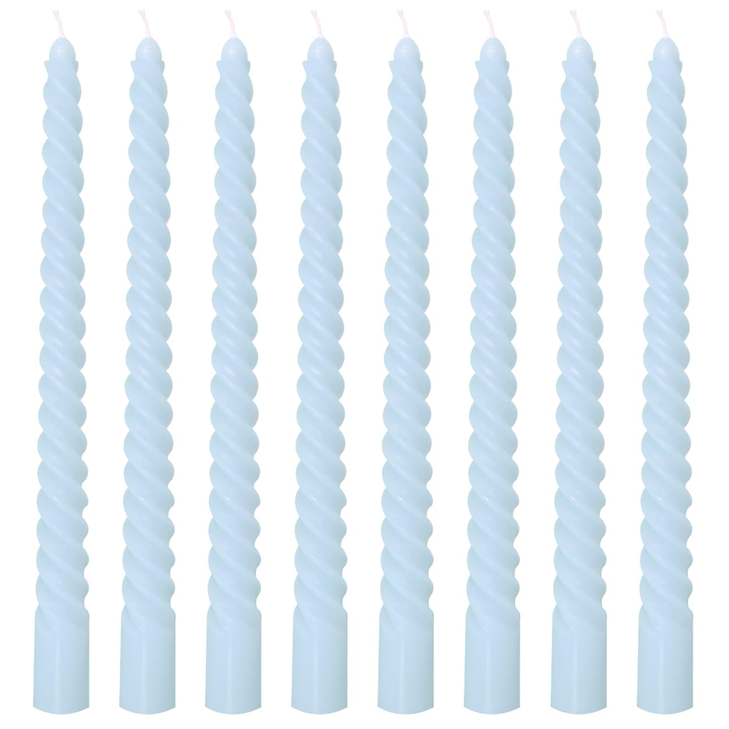 8 Pack 10 Inch Baby-Blue Spiral Taper Candle Set, 7/8 Inch Unscented Driples Candlesticks for Home Decoration, 6-7 Hours Burn