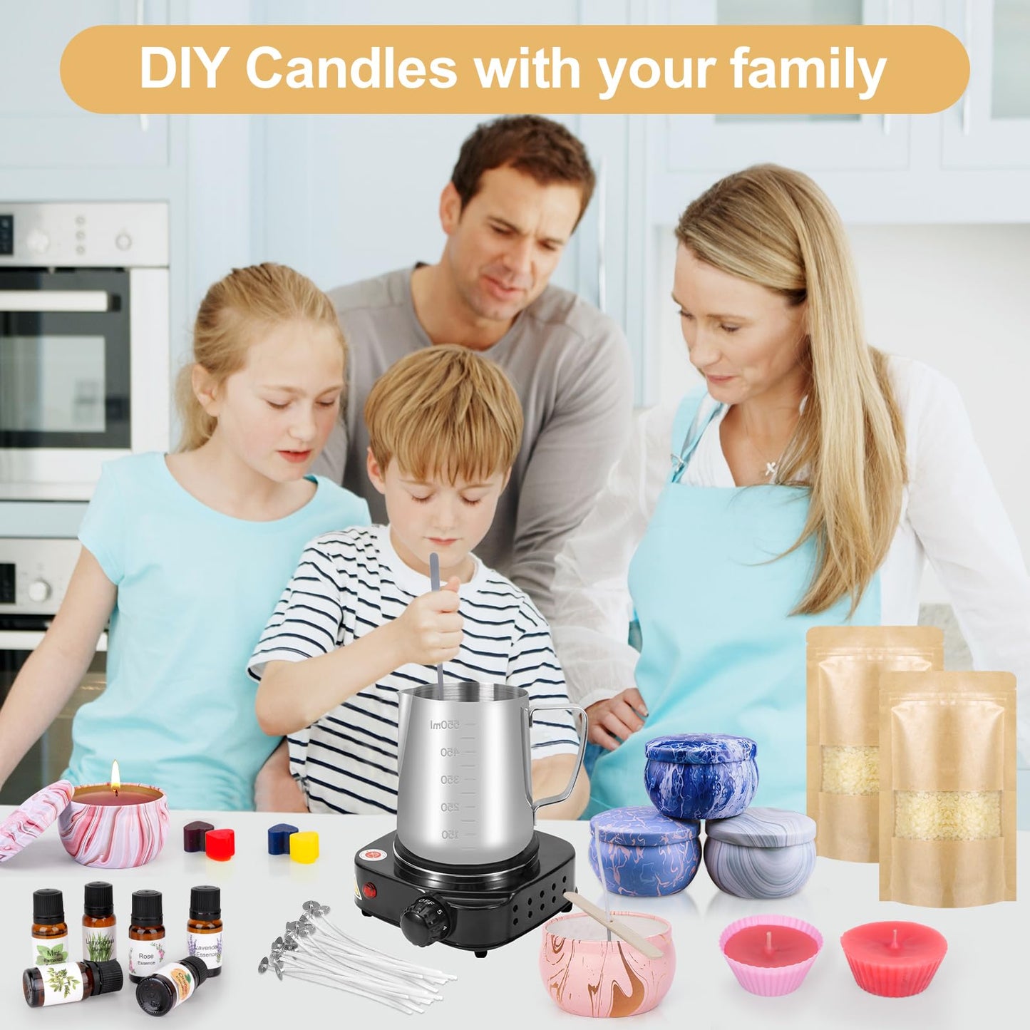 Candle Making Kits for Adults, Candle Making Supplies Accessory for Beginner, DIY Scented Candle with Beeswax, Essential Oil, Wicks, Wax Melting Pot, Moulds, Candle Jars, Dye, Make Your Own Candle