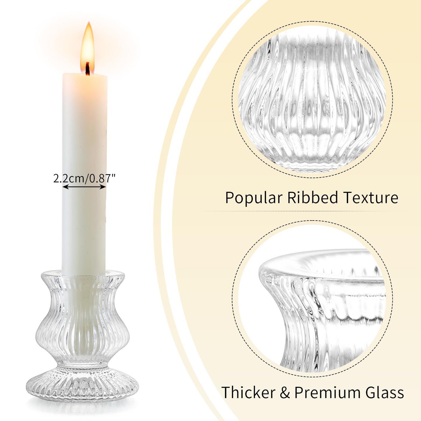 Romadedi Glass Candle Holder for Candlestick - 2 Pcs Clear Small Tapered Candle Holder Decor Wedding Table Centerpiece for Candle Sticks Christmas Party Living Room Dinner Advent