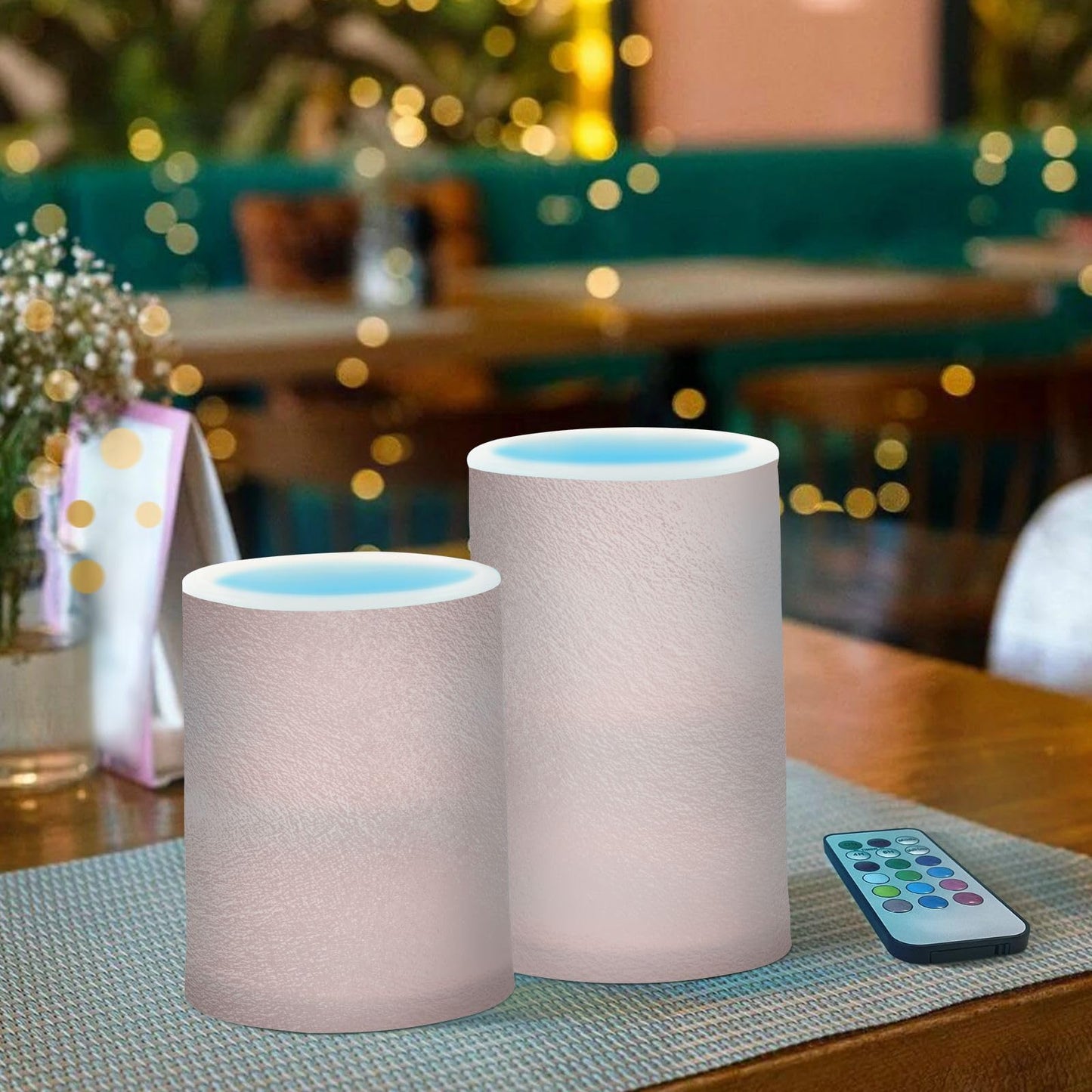 Eionryn Rose Gold Cement Texture Flameless Candles Pink Marble Stone Battery Operated LED Candles with Remote Timer Electric Candles for Home Party Decor 2pcs