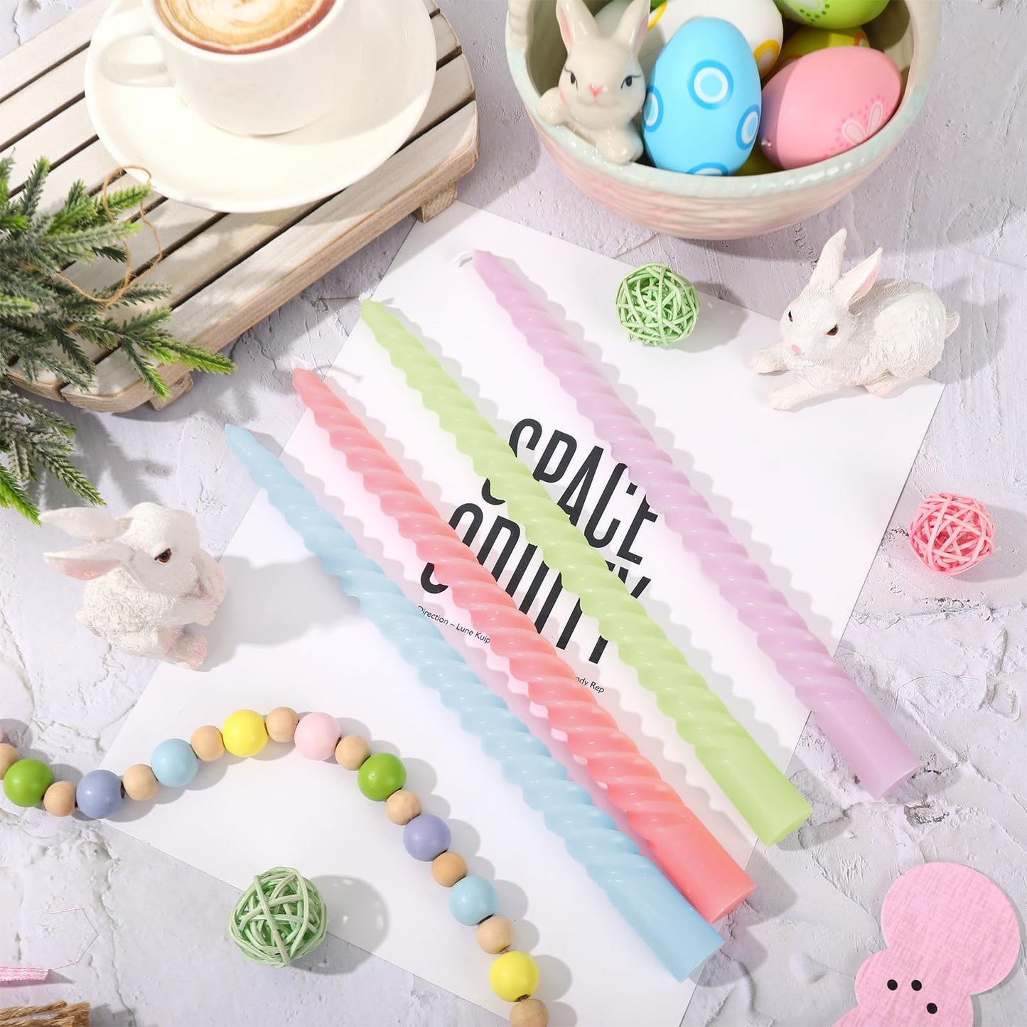 Whaline 8Pcs 10 Inch Easter Pastel Spiral Taper Candles Dripless Twisted Wax Candles Long Unscented Candle Sticks for Spring Home Party Dining Table Supplies