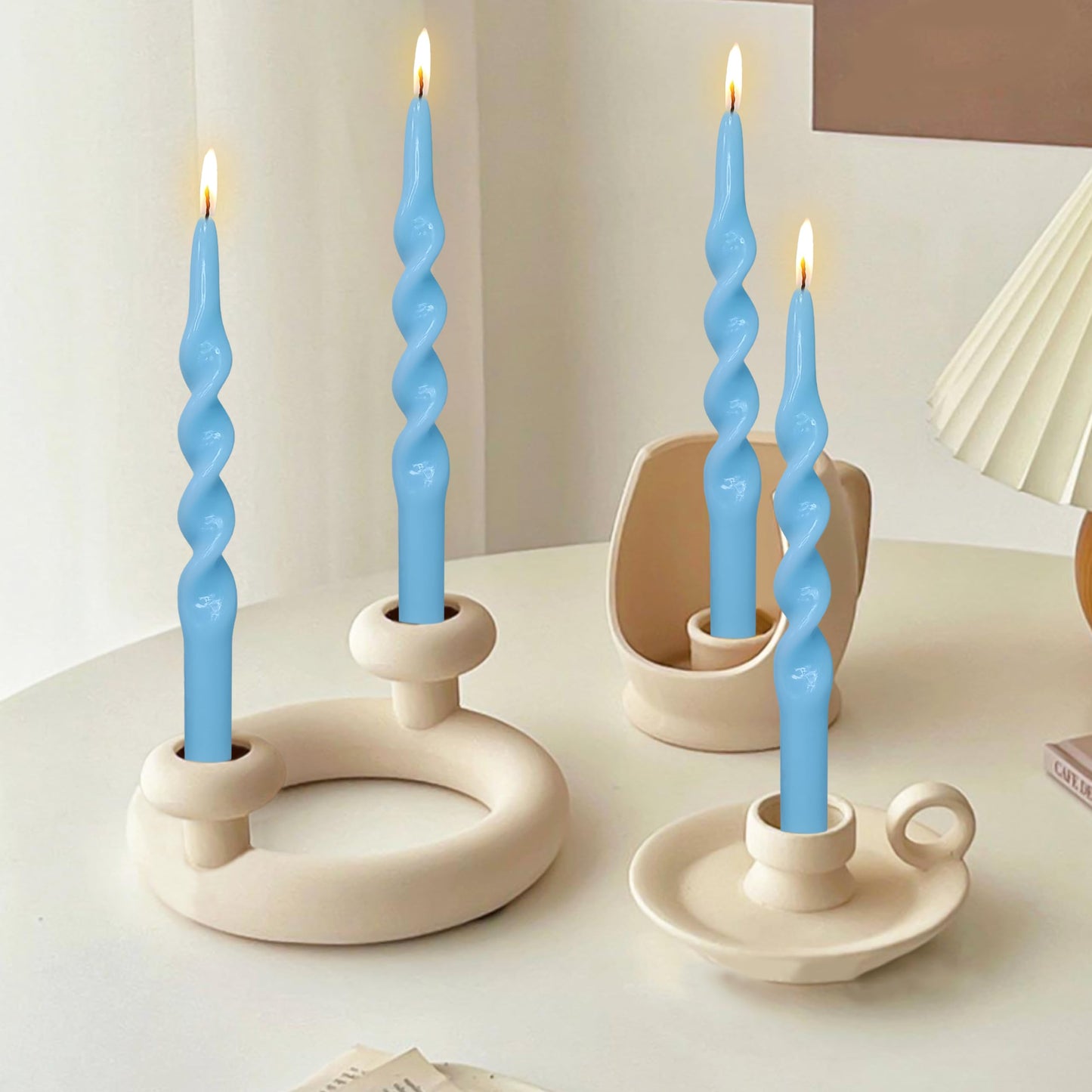 Blue Spiral Taper Candles Blue Candlesticks 4 PCS Cute Candle Stick Long Tapered Candles Decorative Handmade Twisted Candle for Dinner Home Weddings Festive