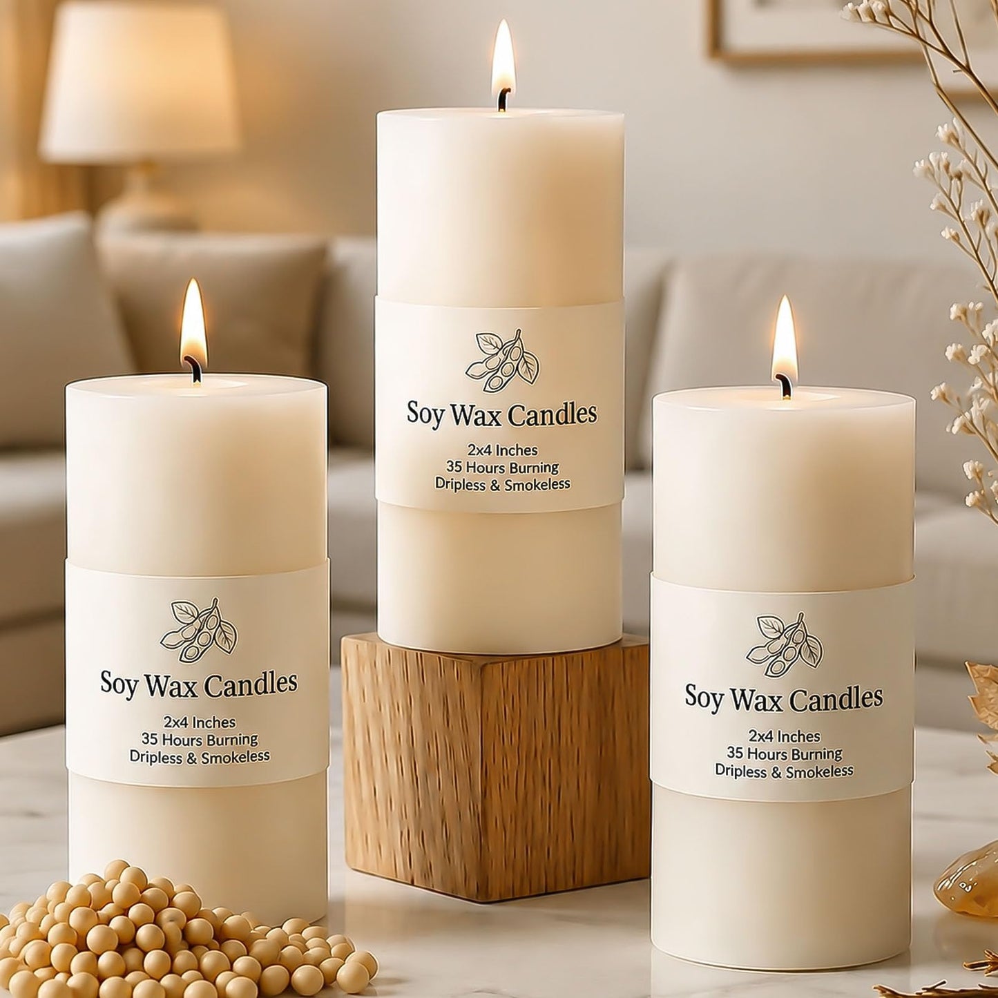 Uniteland Patchouli Frankincense Scented Pillar Candles, Handmade Soy Pillar Candles for Home, 105 Hours Aromatherapy Candle Clean Burning for Bathroom Living Room