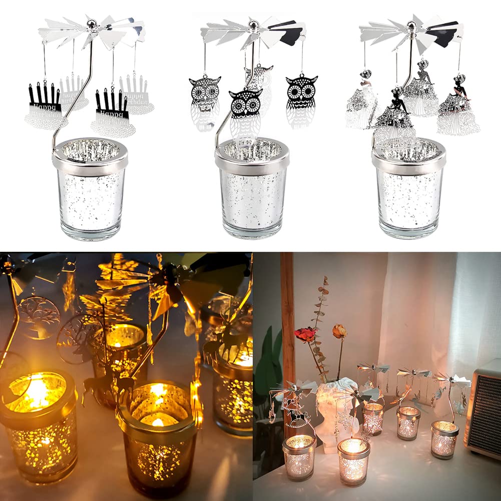 Rotary Candle Holder, Spinning Windmill Candlestick Carousel Candle Tea Light Holder with Romantic Candlestick Ornament for Wedding Party Christmas Home Decor