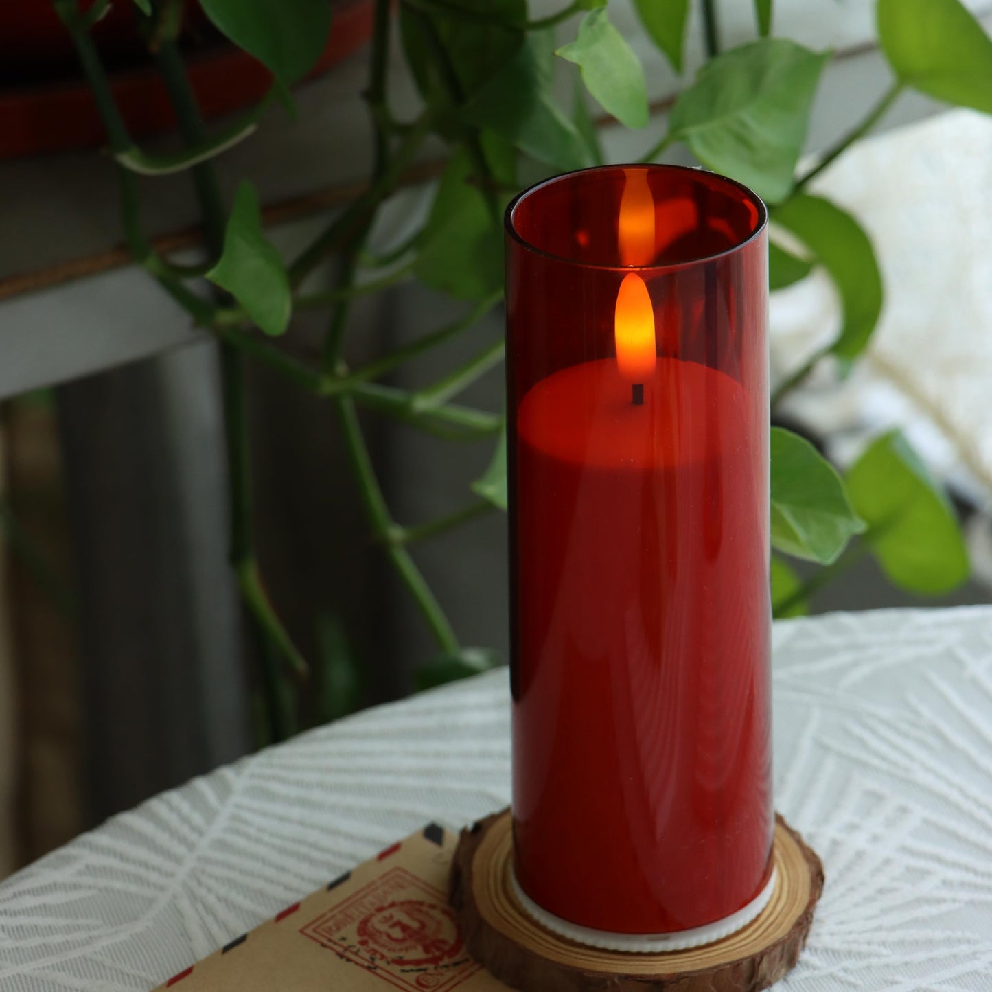 CANDLE CHOICE Indoor Outdoor Flameless Candles with Timer Waterproof Realistic Flickering Battery Operated Pillar LED Lights with Acrylic Shell Wedding Party Christmas Decorations 6 Pack 2”x6” Red