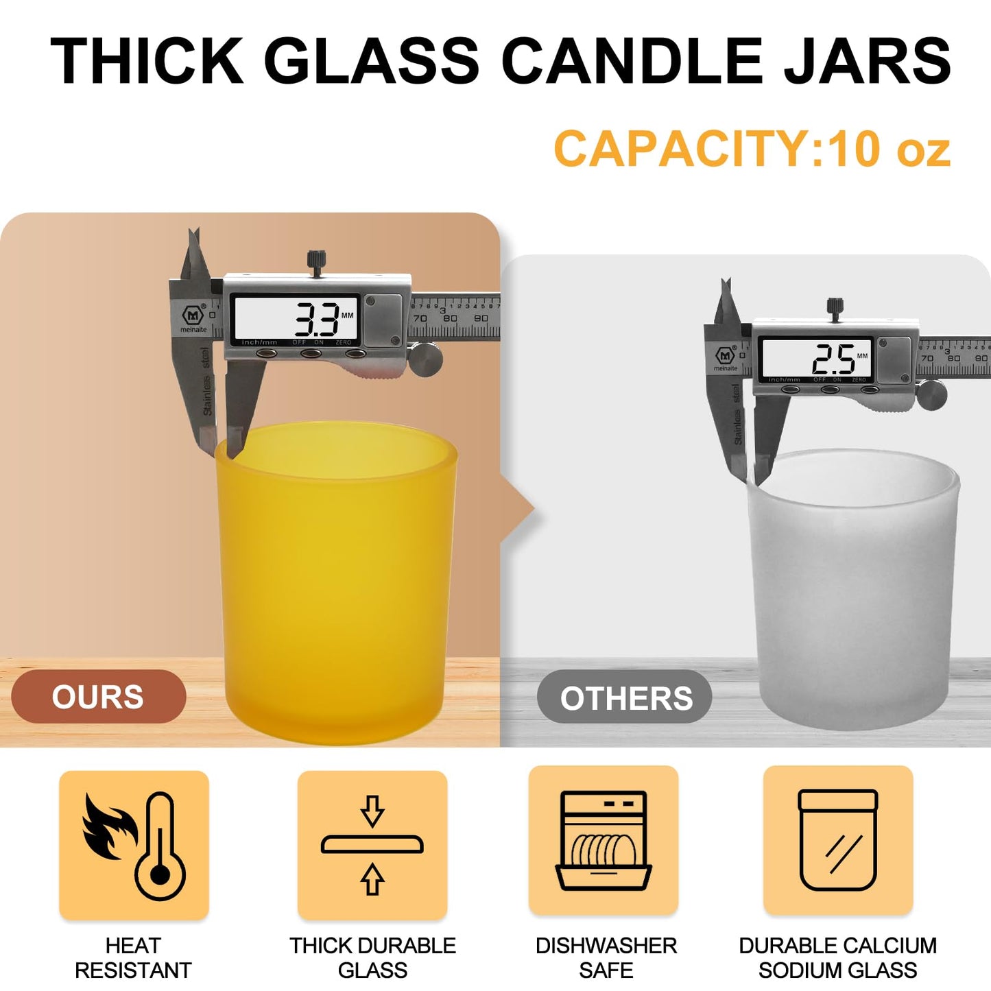 SHOWIN 10 OZ Thick Candle Jars for Making Candles 15 Pcs, Empty Jars with Wood Lids for Candle Making, Sample Container, Frosted Yellow