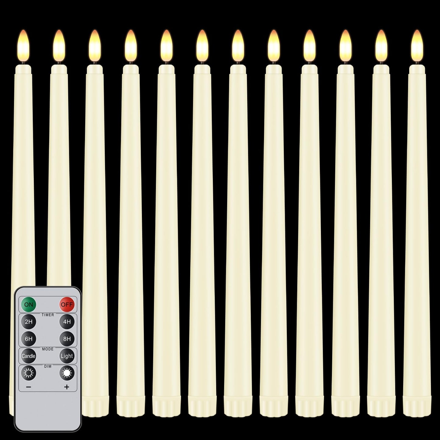 Hopule 12 Pcs Flickering Flameless LED Taper Candles, 11" Long Fake Taper Candles Battery Operated with Remote Timer, Ivory Plastic Electric Candlesticks for Wedding Party Christmas Holiday