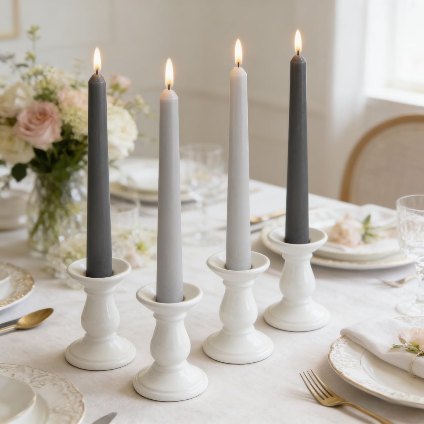 12-Pack Gradient Grey Taper Candles, 10 Inch Unscented Dripless Candlesticks, Long-Lasting Burn Time of 7-8 Hours, Perfect for Dinners Parties Home Décor