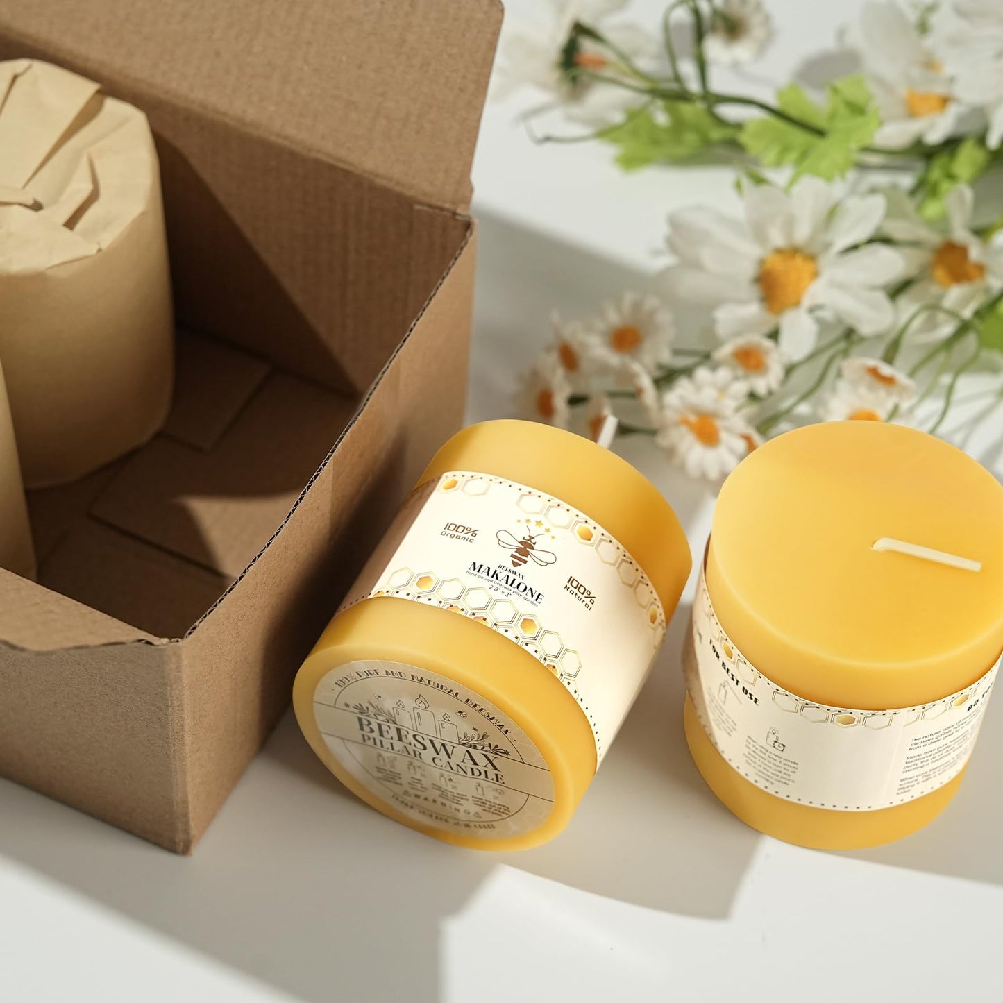 2 Pack Natural Beeswax Candles,88 Hours Long Burning-Bees Wax Candles for Home,100% Pure Beeswax Pillar Candle for Emergency,Paryer,Parties,Unscented Dripless Smokeless Pillar Candle Bulk 2.8x3in