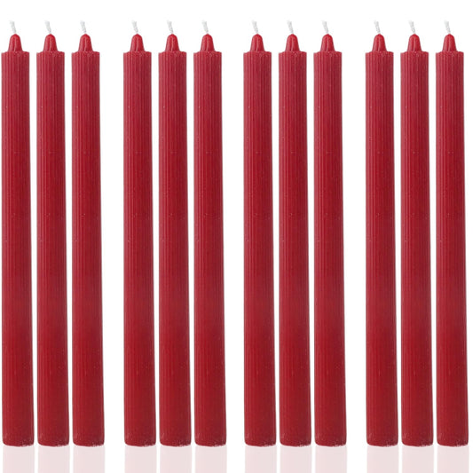 Wine Red Taper Candles Dripless Tapered Candlesticks-Smokeless,Unscented,Long Burning-Hand Poured,Colored for Home Decor Wedding, Dinner-10.6inch,Set of 12