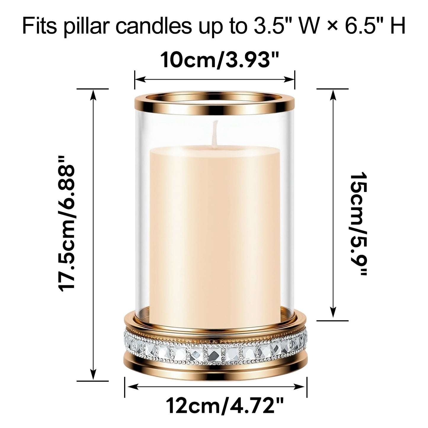 2pcs Hurricane Candle Holder, Pillar Candle Holders with Clear Glass Sleeve, Small Crystal Lantern for Fall Thanksgiving Christmas Holiday Dining Table Centerpiece (Gold)
