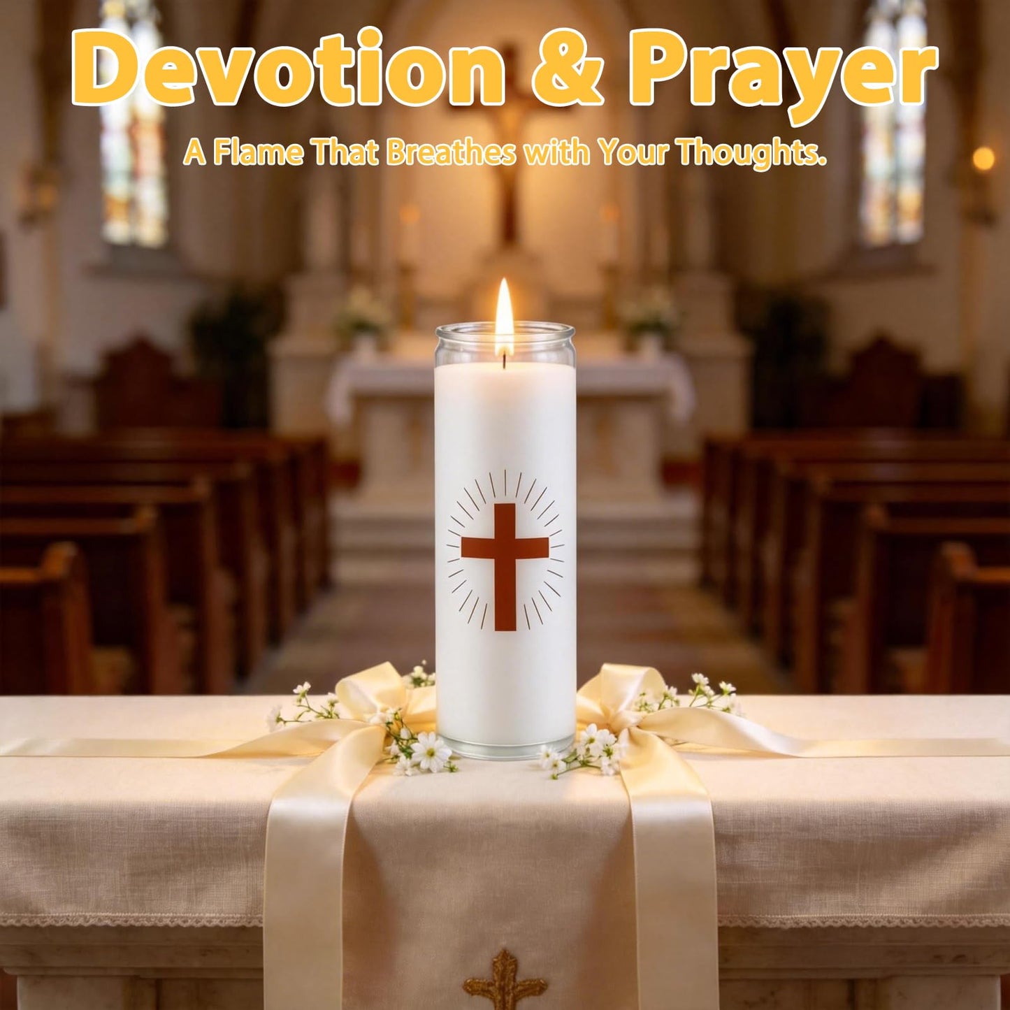 Trxvxo 6 Pack White Prayer Candles, Devotional Candles in Safe Blown Glass Jars with Cross, Long‑Burning Smokeless Catholic Candles for Vigil, Church & Memorials