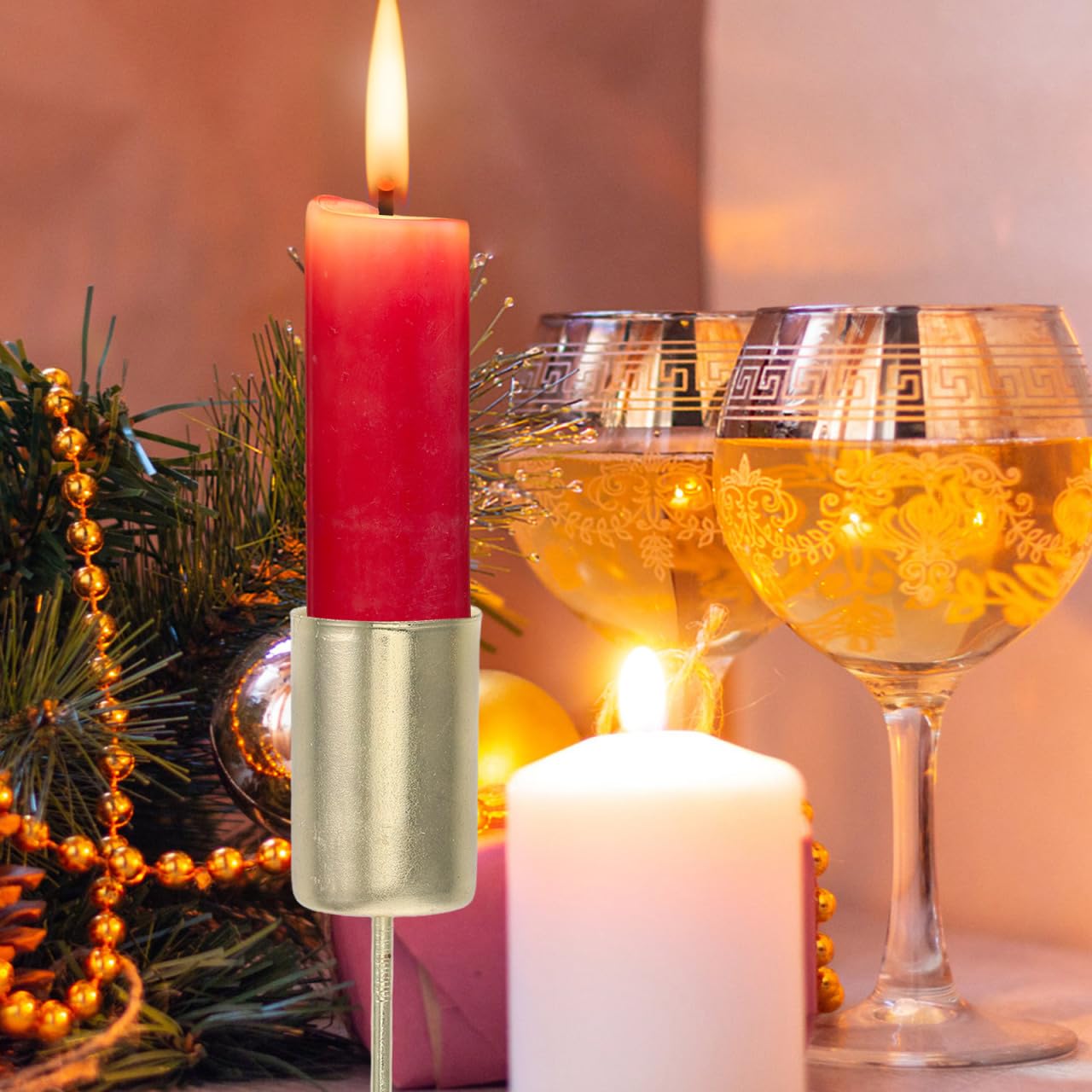 VOSAREA 5pcs Candle Holder Stakes Candlestick Liners Inserts Cups Wreaths Candle Stand with Spike for Pillar Tealight Wedding Flower Arrangement for Christmas Table Decor
