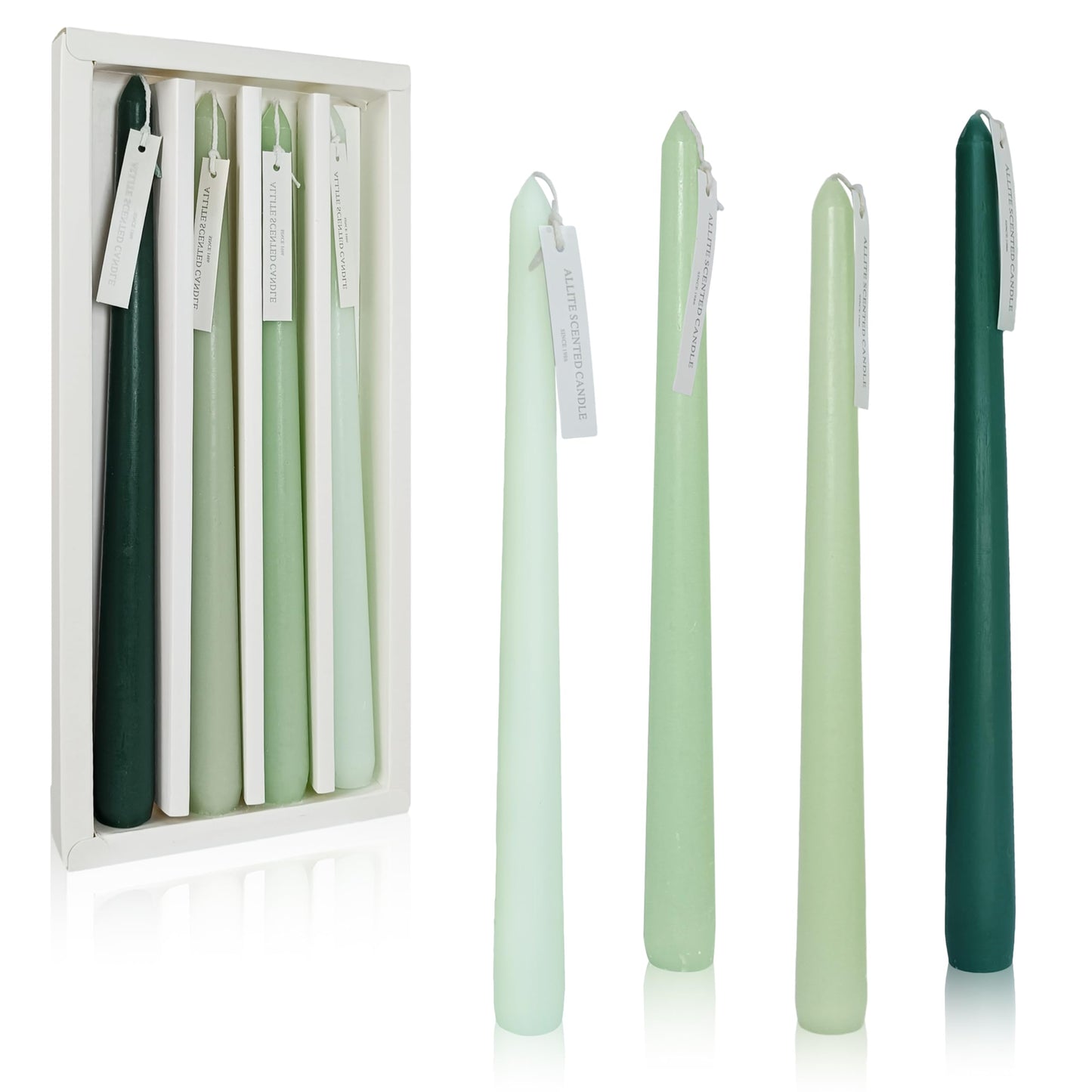 Dripless Handmade Gradient Green Taper Candles Green Tea Scented Long Lasting Smokeless Aromatherapy Candles 10 Inch Elegant Tall Candlesticks for Home Décor Wedding Gift
