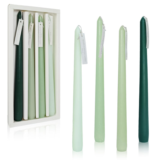 Dripless Handmade Gradient Green Taper Candles Green Tea Scented Long Lasting Smokeless Aromatherapy Candles 10 Inch Elegant Tall Candlesticks for Home Décor Wedding Gift