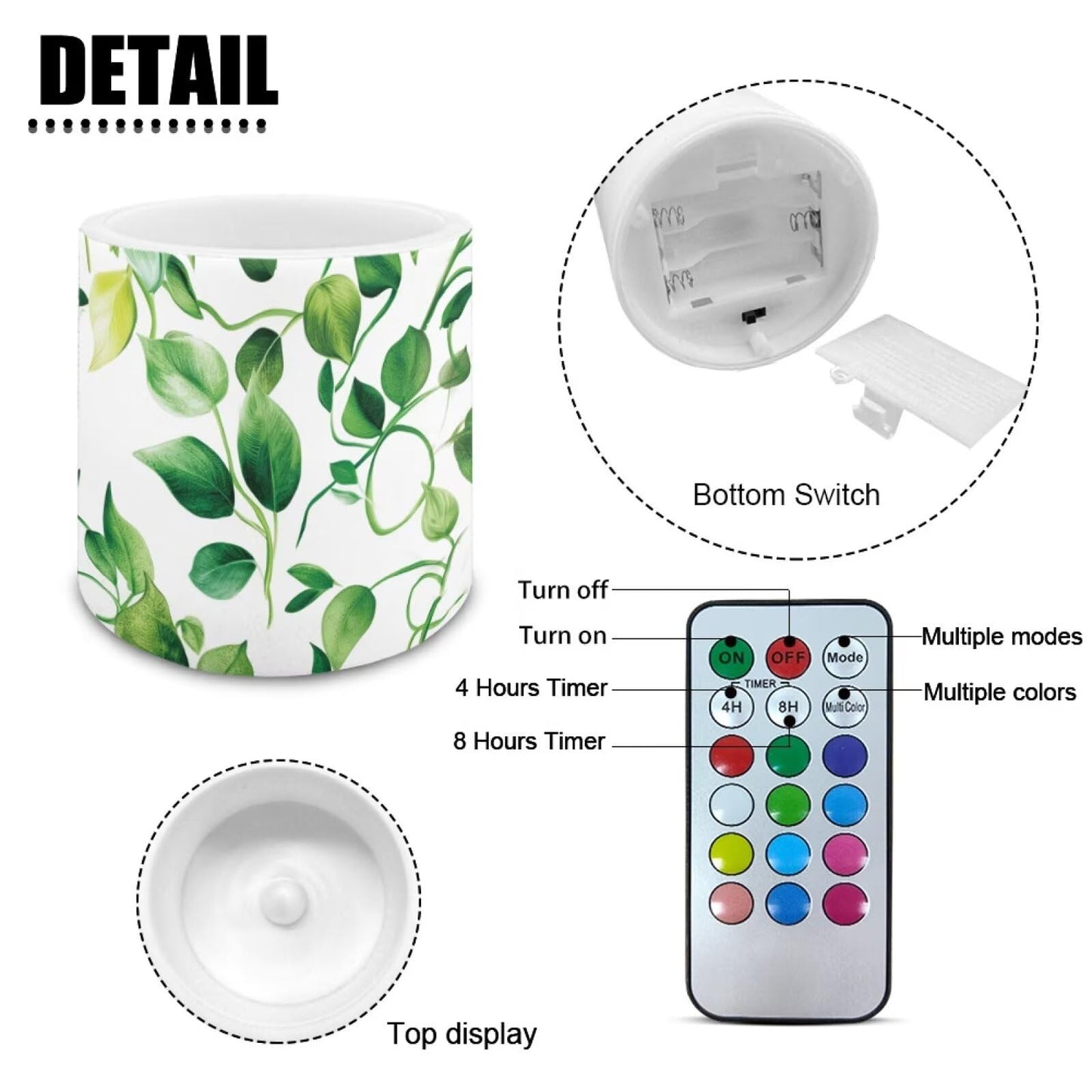 Cozeyat Green Leaves Realistic Dancing Flame Candles 4 Pack Battery Operated Flameless LED with Remote Control Timer Waterproof for Indoor Outdoor Decoration