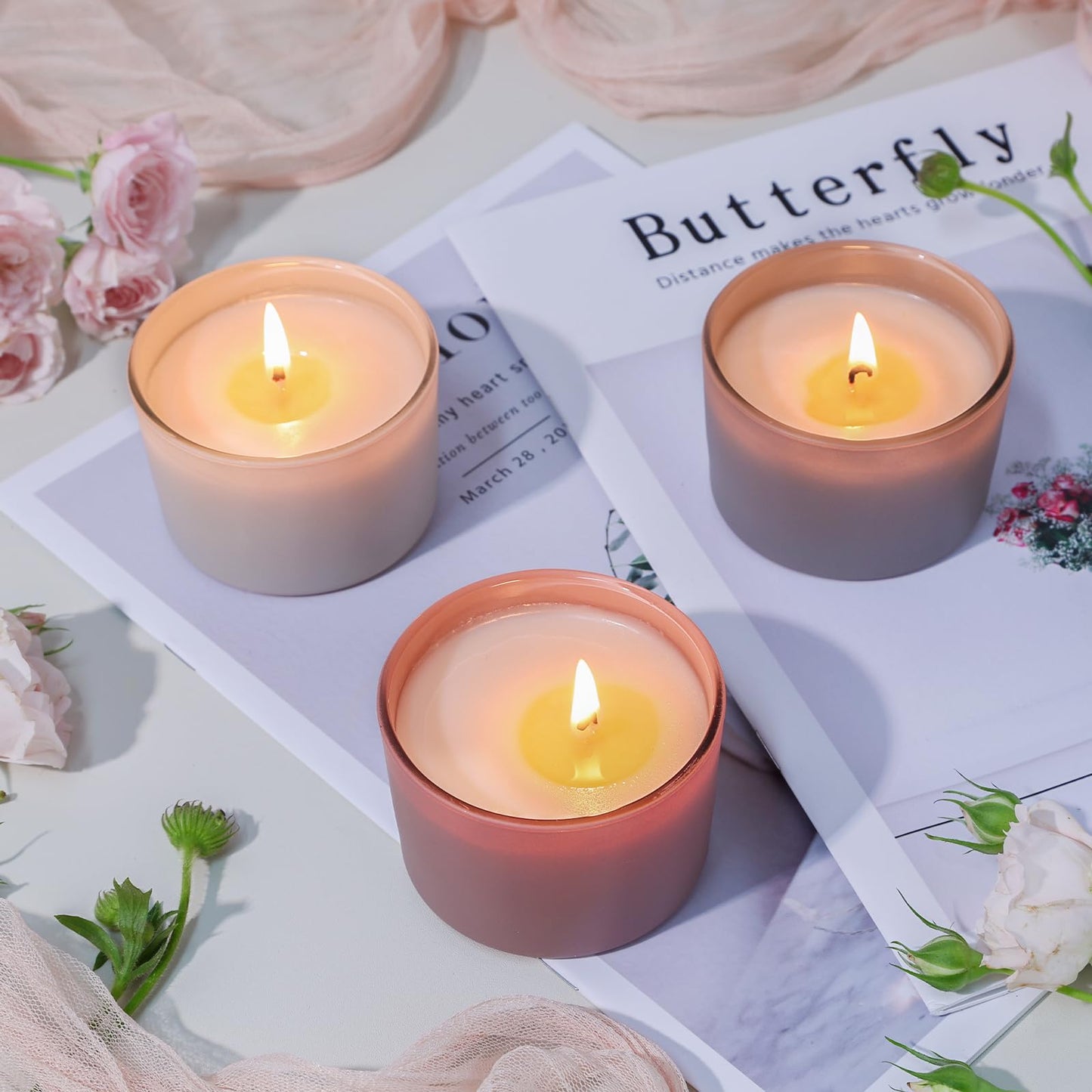CONNOO 15 Pack 4oz Spring Glass Candle Jars with Airtight Bamboo Lids for Making Candles, Bulk Small Wide Mouth Empty Candle Containers with Sticky Warning Labels - Dishwasher Safe