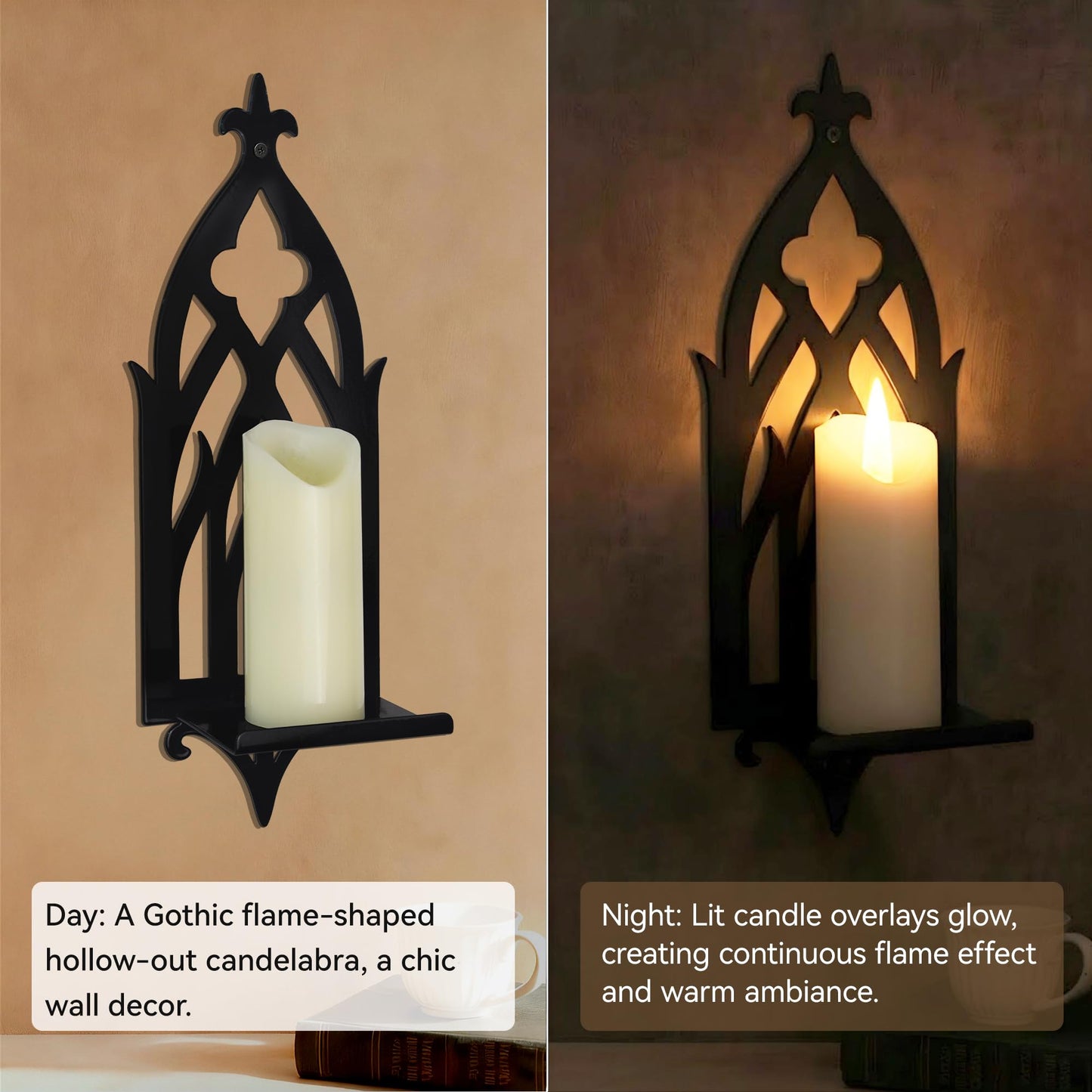 ZYIDBNG Wall Candle Sconces Set of 2, Victorian Gothic Metal Candle Holders for Pillar, Tealight, and LED Candles, Decorative Wall Decor for Living Room Dining Room (Black)