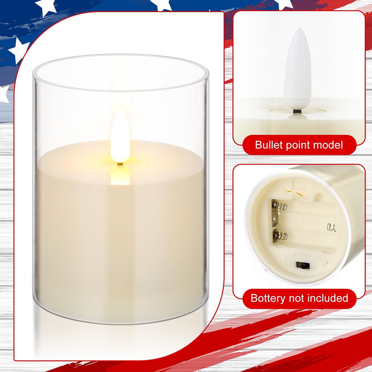 Yunlly 4 Pcs Independence Day Candle Wreaths Rings Five-Pointed Star and Berry Candle Holder Rings with LED Flameless Candles, 9.5" Wide for Wedding Windows 4th of July Table Centerpieces