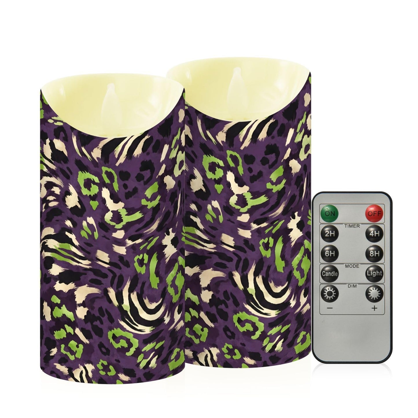 Gravopti Animal Print 2 Pack Flameless LED Pillar Candles with Remote & Timer, Battery Operated, Flickering Wax Candle for Wedding, Romantic Home & Party Decor