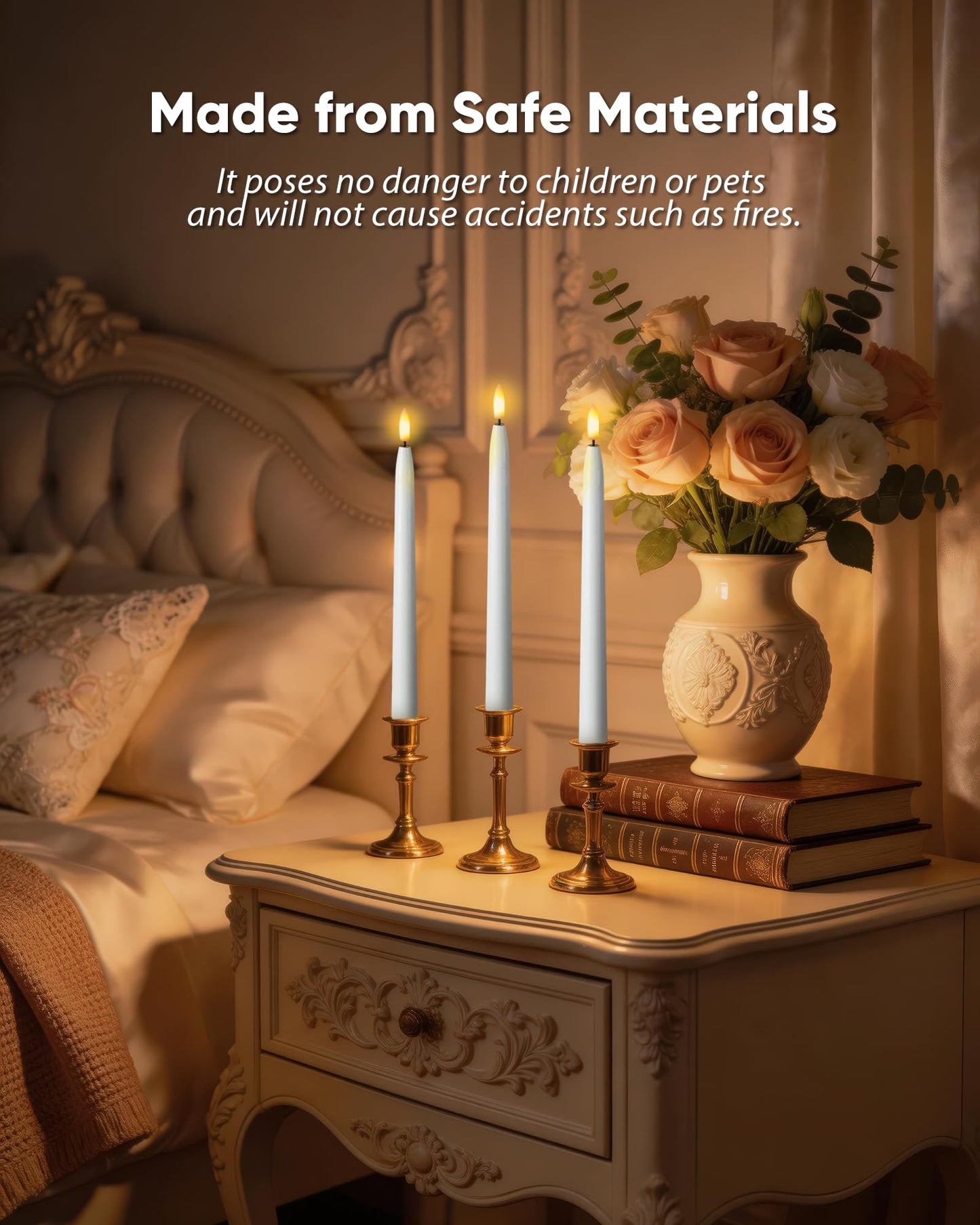 Homemory 11 inches Waxy Flameless Taper Candles with Remote Timer Dimmer, 3 Pcs Battery Operated Taper Candles with Flickering Flame, White LED Candlesticks for Wedding, Christmas Indoor Decoration