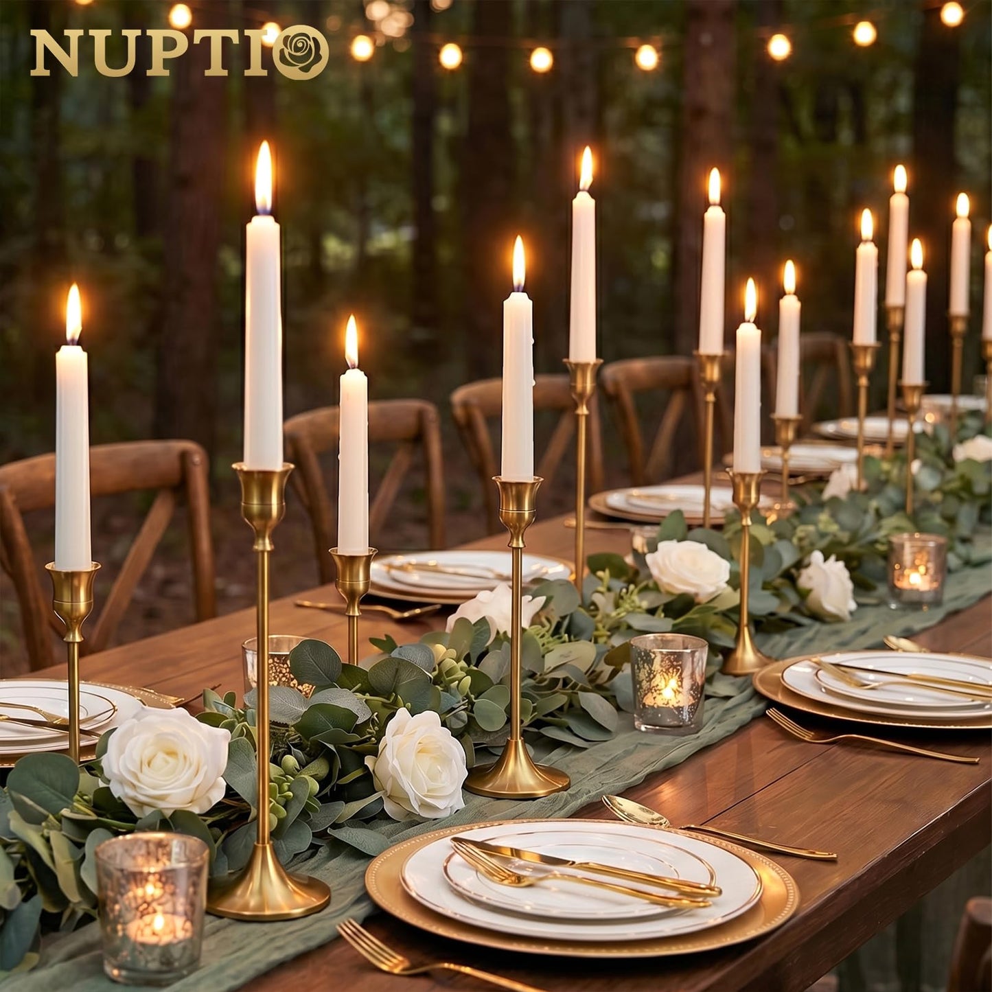 Nuptio Candlestick Candle Holders 30 Pcs Candle Stick Holder Gold Taper Candle Holder Candle Stand for Wedding Party Thanksgiving Halloween Birthday Mantel Baby Shower Table Centerpieces Decor
