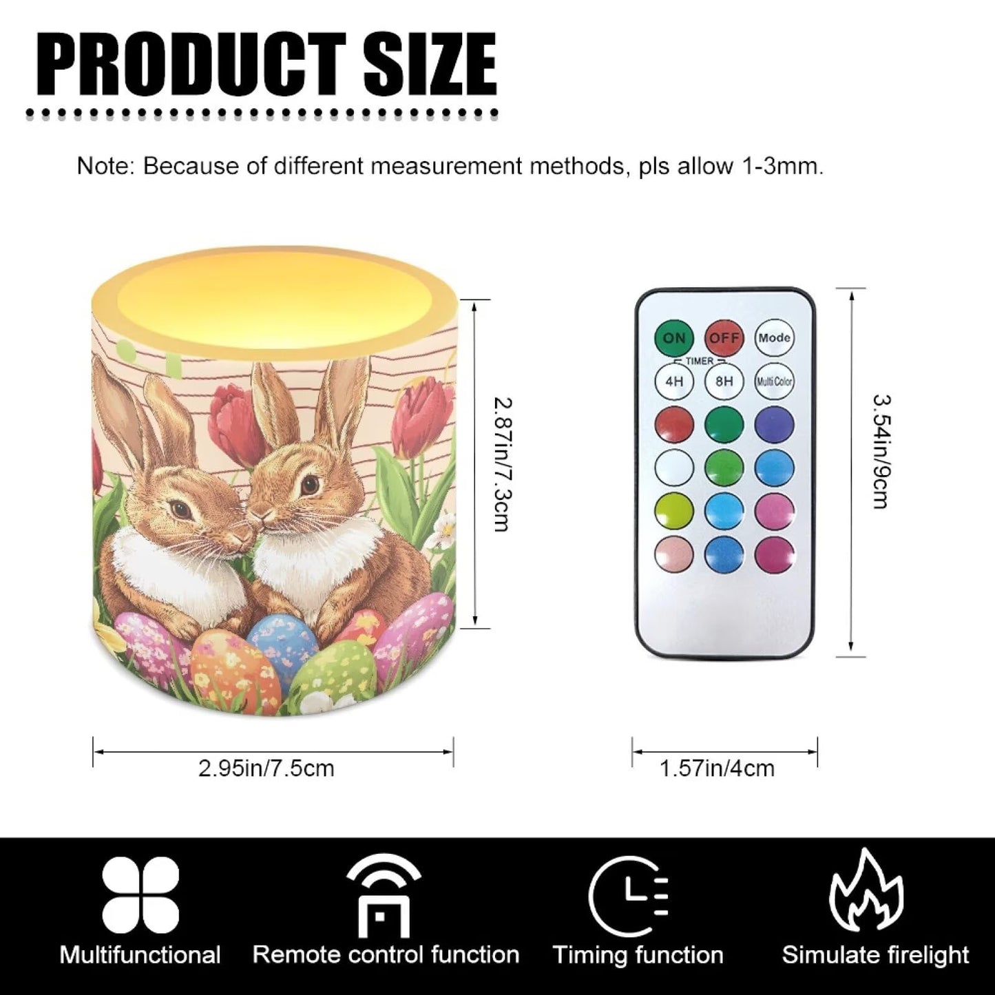 Merkmak 4 Pack Floral Bunny Egg LED Candles Flickering Flameless Candles with Remote and Timers Battery Operated Tea Lights with Remote Pillar Battery Tea Lights for Easter Day Party