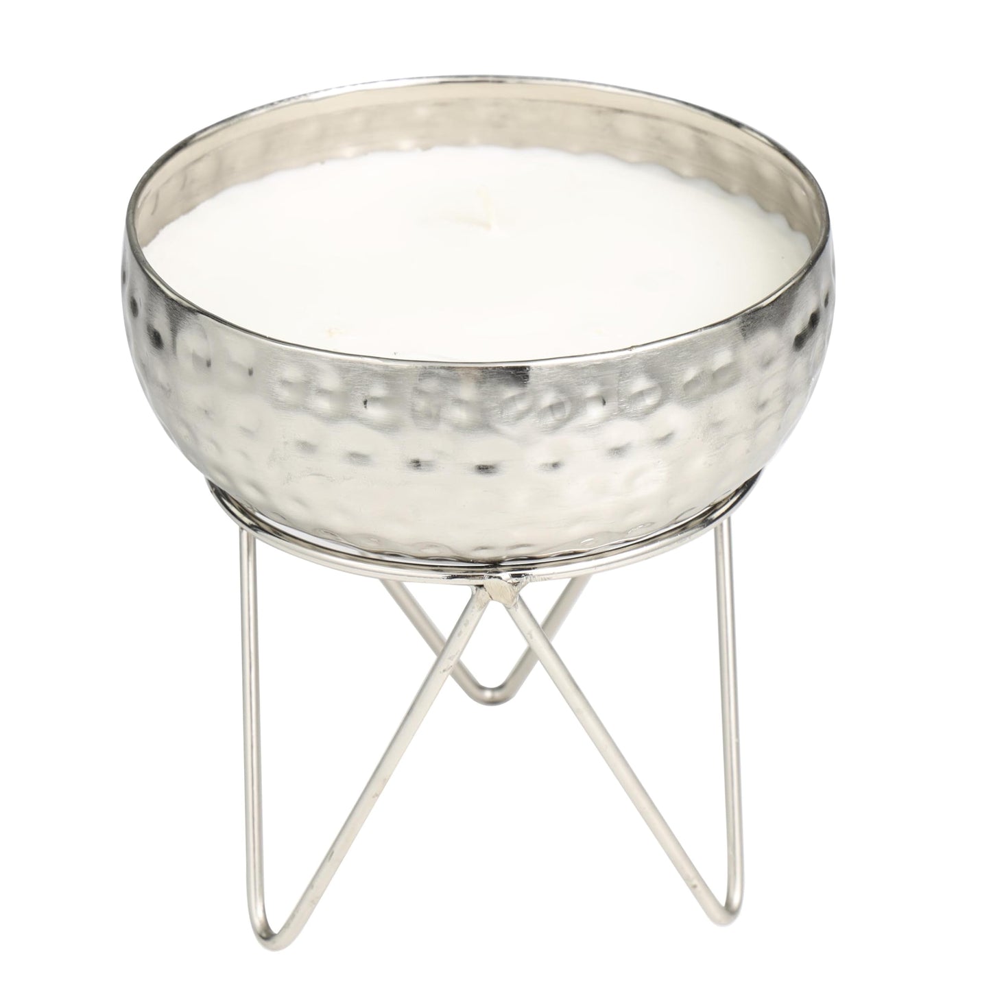 Deco 79 Metal Campfire Scented Hammered 30 oz 3 Wick Candle with White Wax, 7" x 7" x 8", Silver
