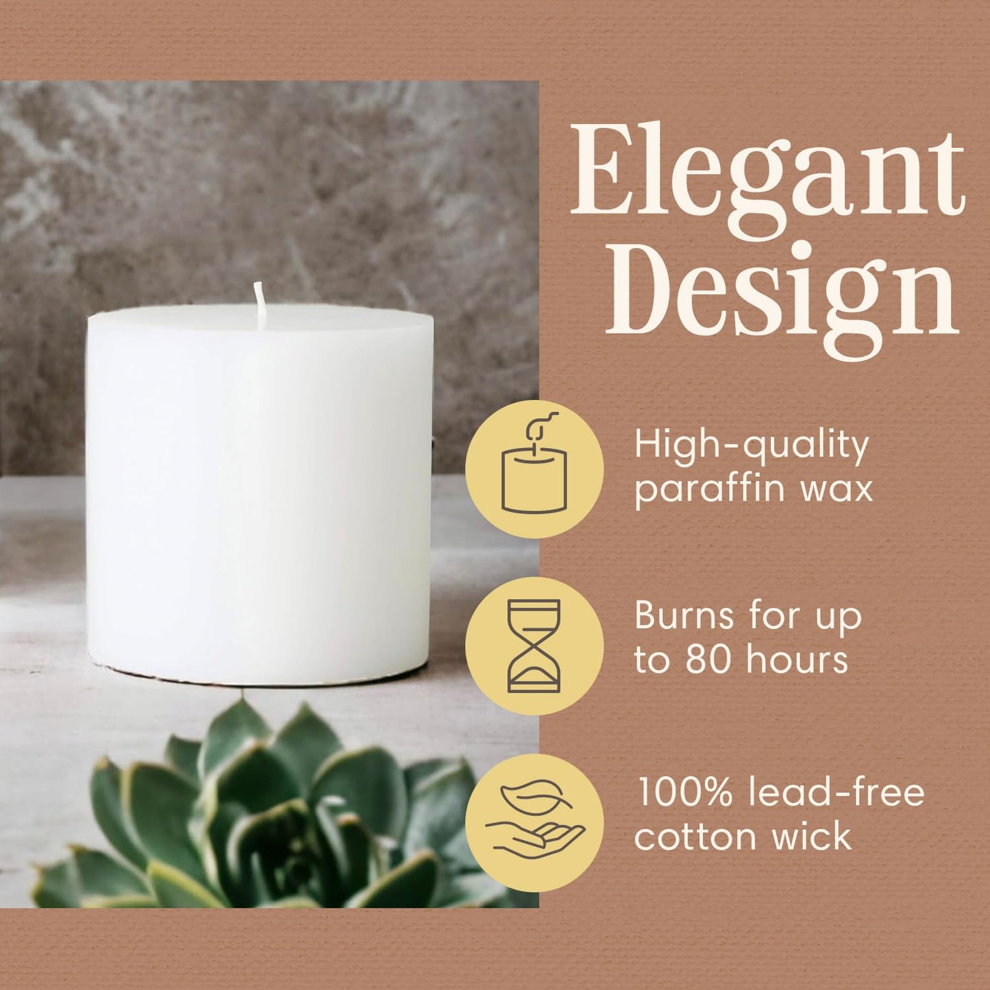 Mister Candle 4" x 4" White Pillar Candles Set of 2 – Unscented, Smokeless, Dripless Handmade Paraffin Wax Candles – Long 80 Hour Burn Time – Decorative Centerpiece & Home Decor Candle Set