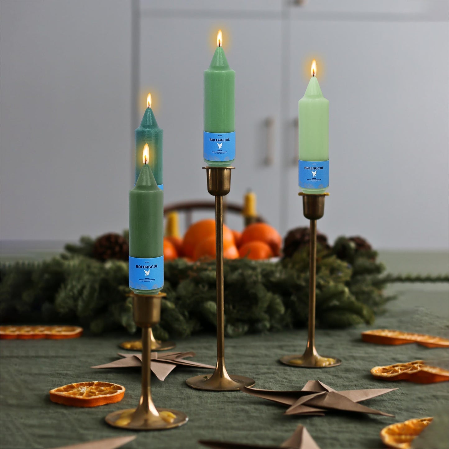 Handmade Unscented Twisted Gradient Green Taper Candles Long Lasting Burn Smooth Flame Smokeless Candles 5 Inch Short Elegant Candlesticks for Home Décor Weddings Gifts