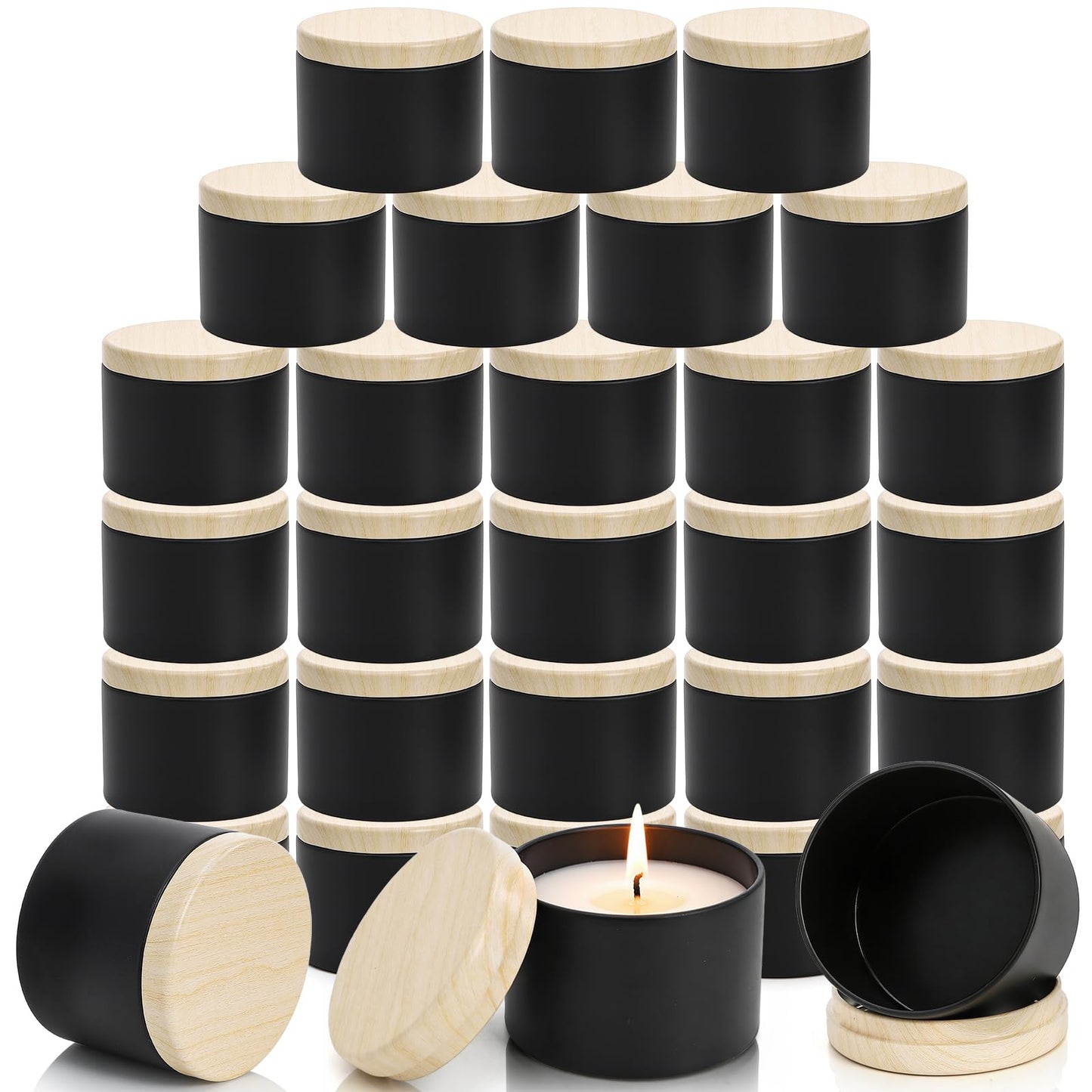 Pumtus 30 Pack 4 OZ Candle Tin, Round Matte Black Candle Making Jars, Bulk Empty Metal Containers with Lids, Wax Mold Candle Vessel, Small Jewelry Storage Organizer for DIY Crafts, Small Business